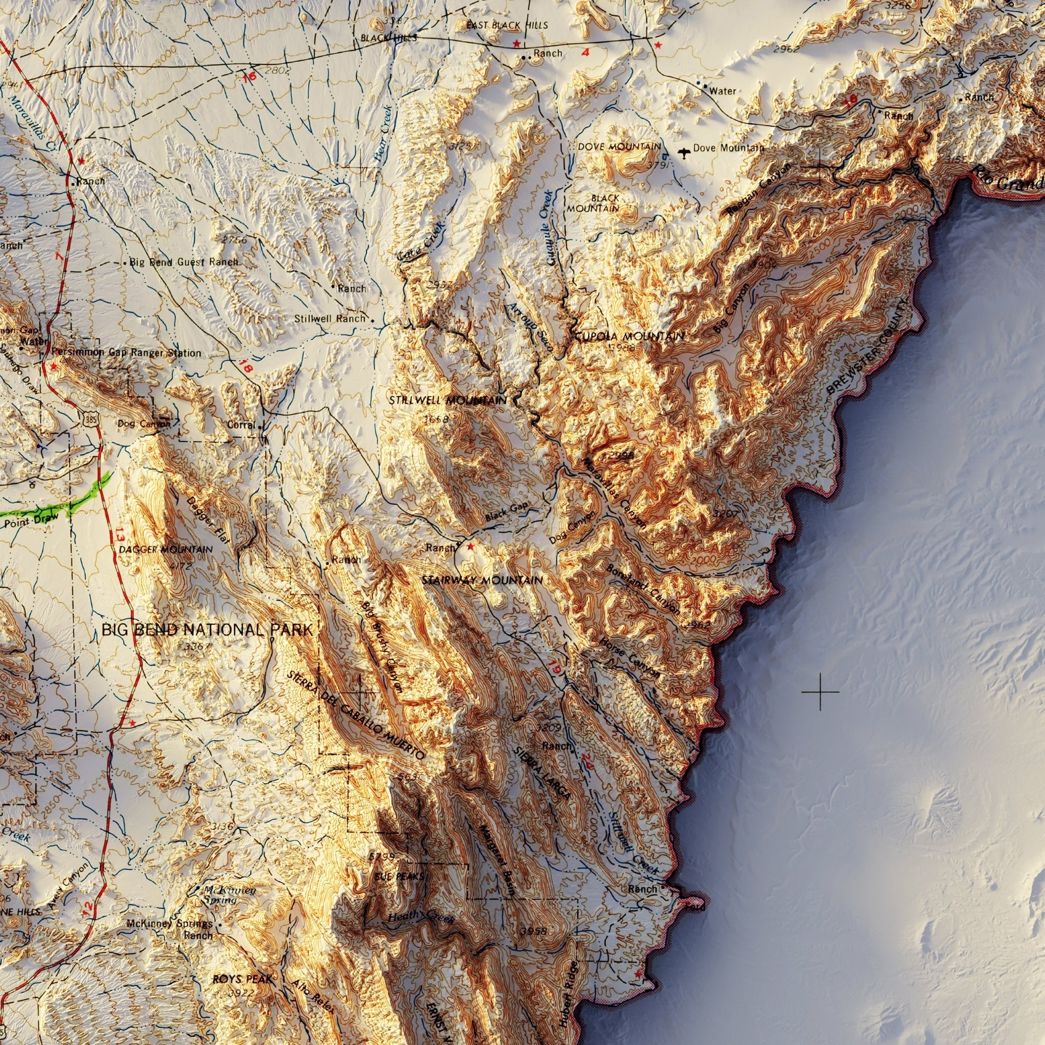 Big Bend 1965 Shaded Relief Map - Muir Way - Vintage Relief