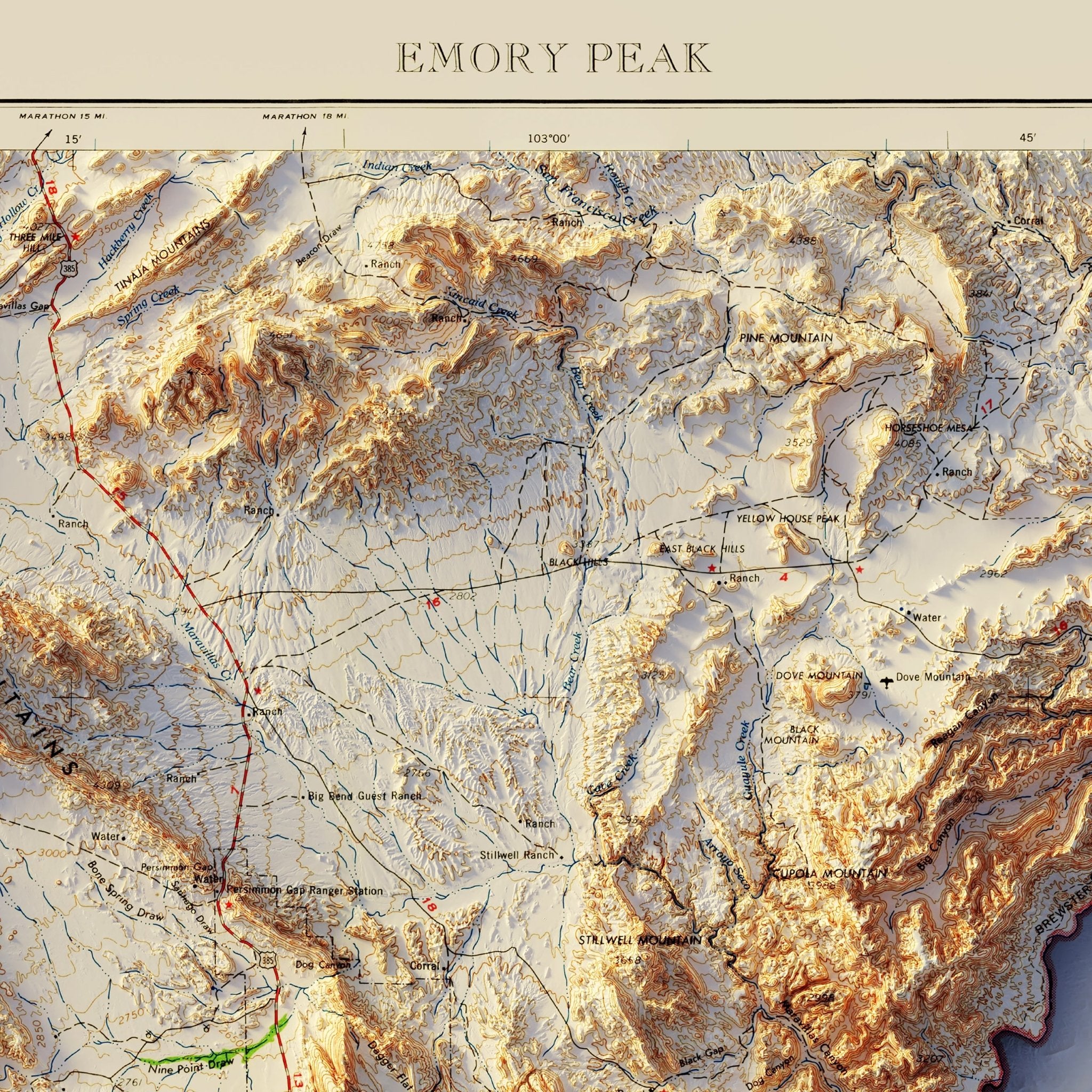 Big Bend 1965 Shaded Relief Map - Muir Way - Vintage Relief