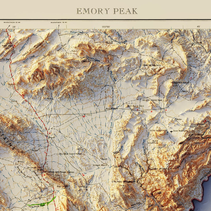 Big Bend 1965 Shaded Relief Map - Muir Way - Vintage Relief