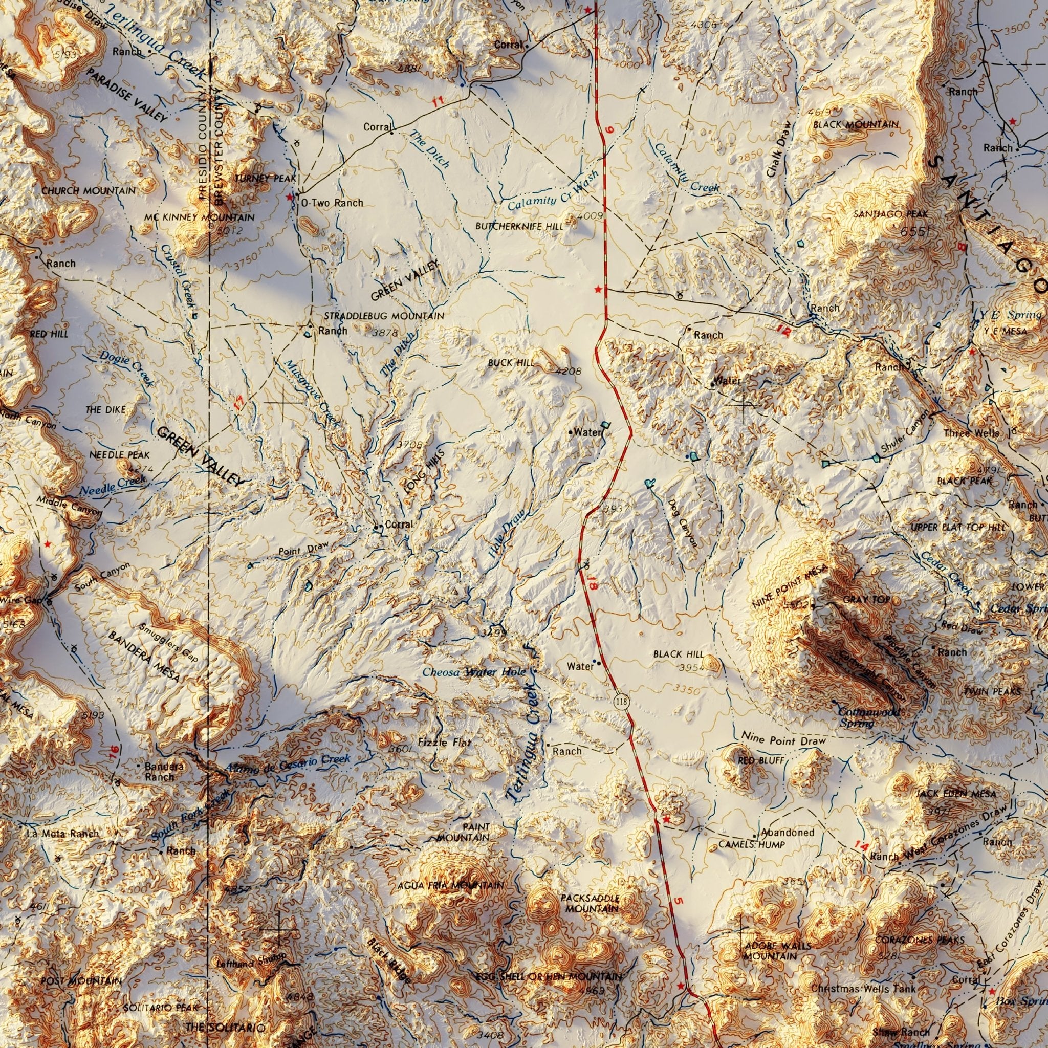 Big Bend 1965 Shaded Relief Map - Muir Way - Vintage Relief