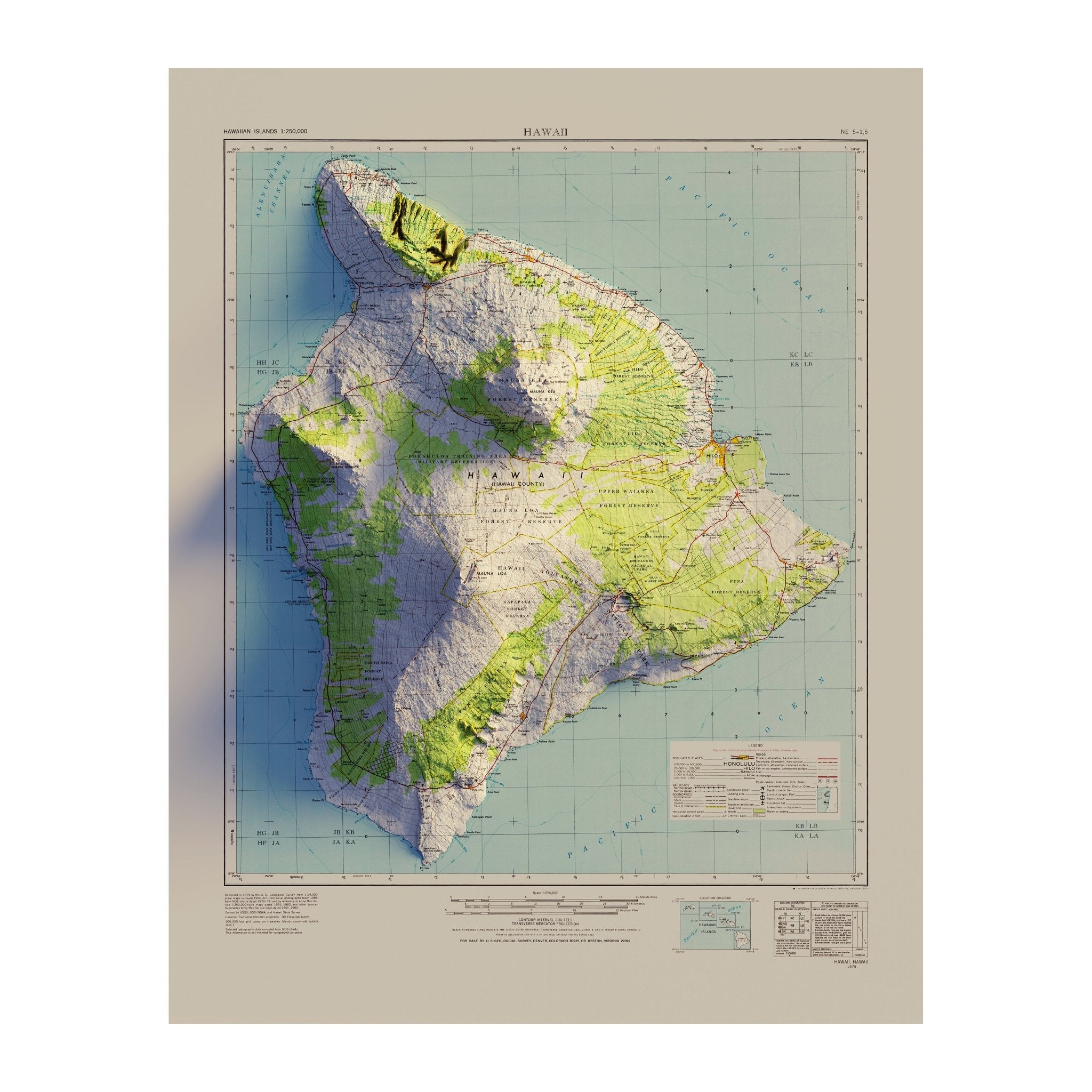 Big Island, Hawaii 1975 Shaded Relief Map - Muir Way - Vintage Relief