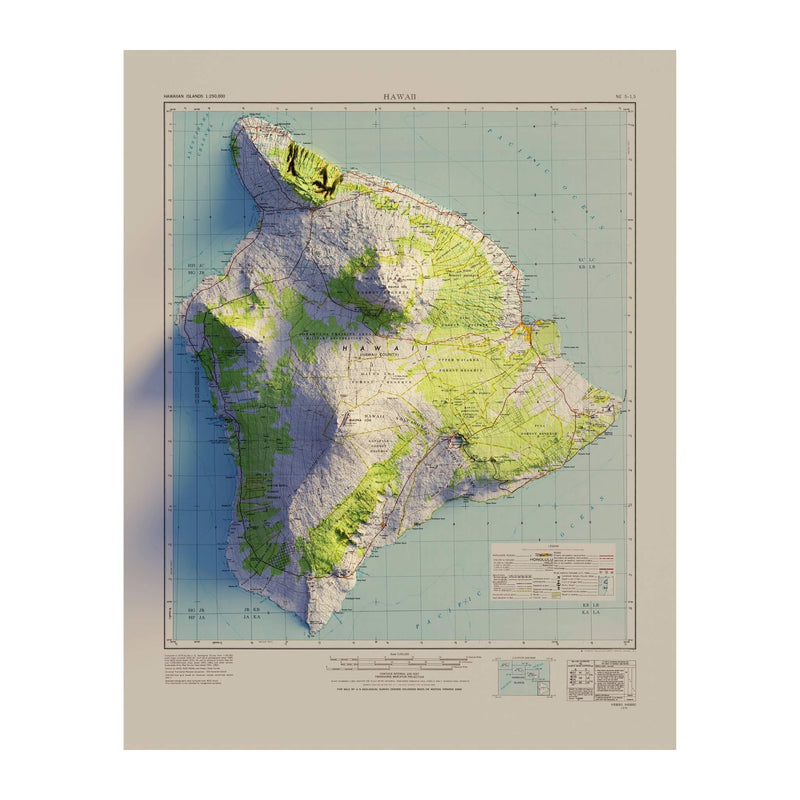 Big Island, Hawaii 1975 Shaded Relief Map - Muir Way - Vintage Relief