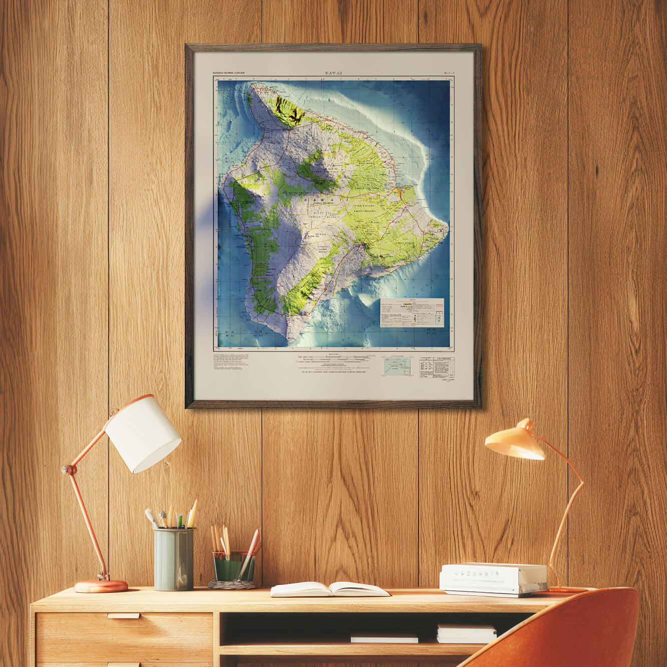 Big Island, Hawaii 1975 Shaded Relief Map - Muir Way - Vintage Relief