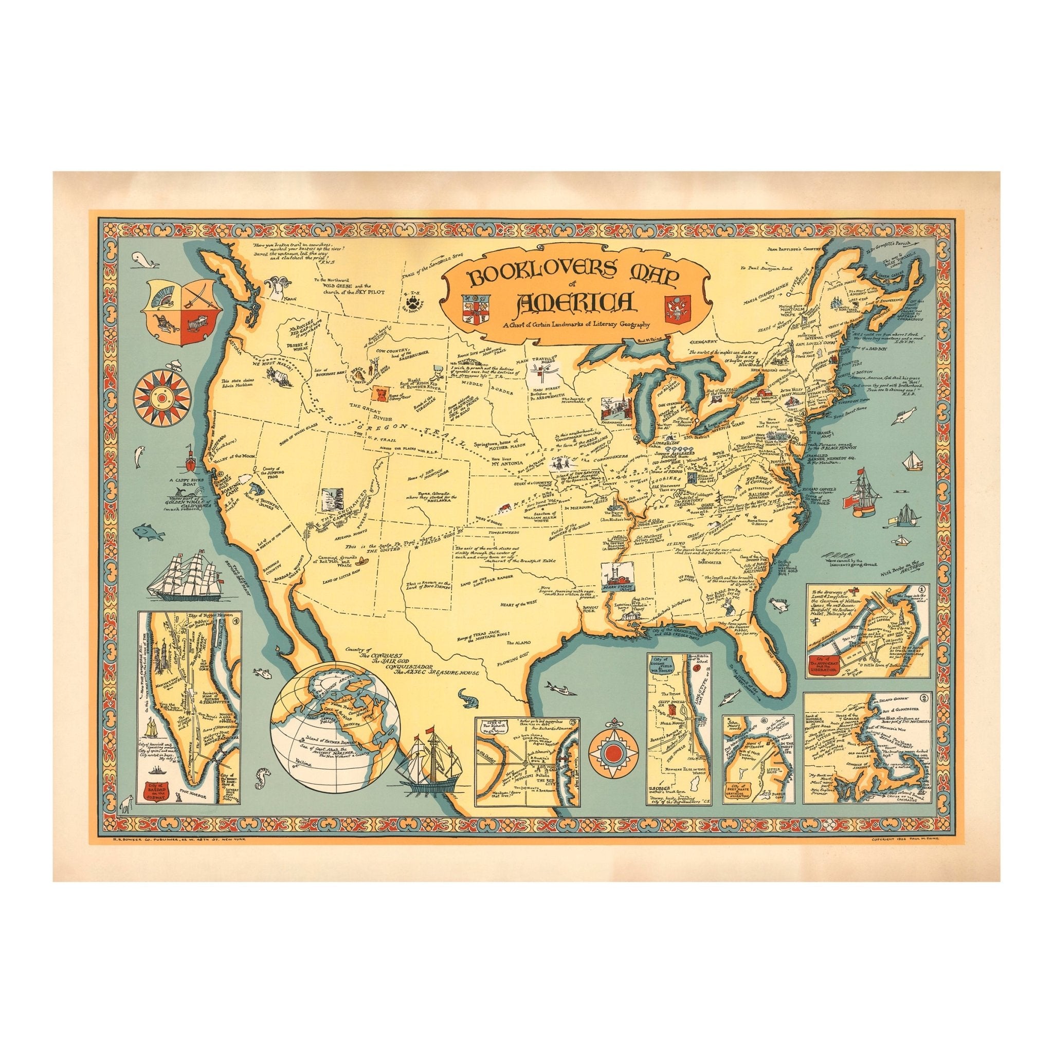 Booklovers Map of America - Muir Way - Vintage Map