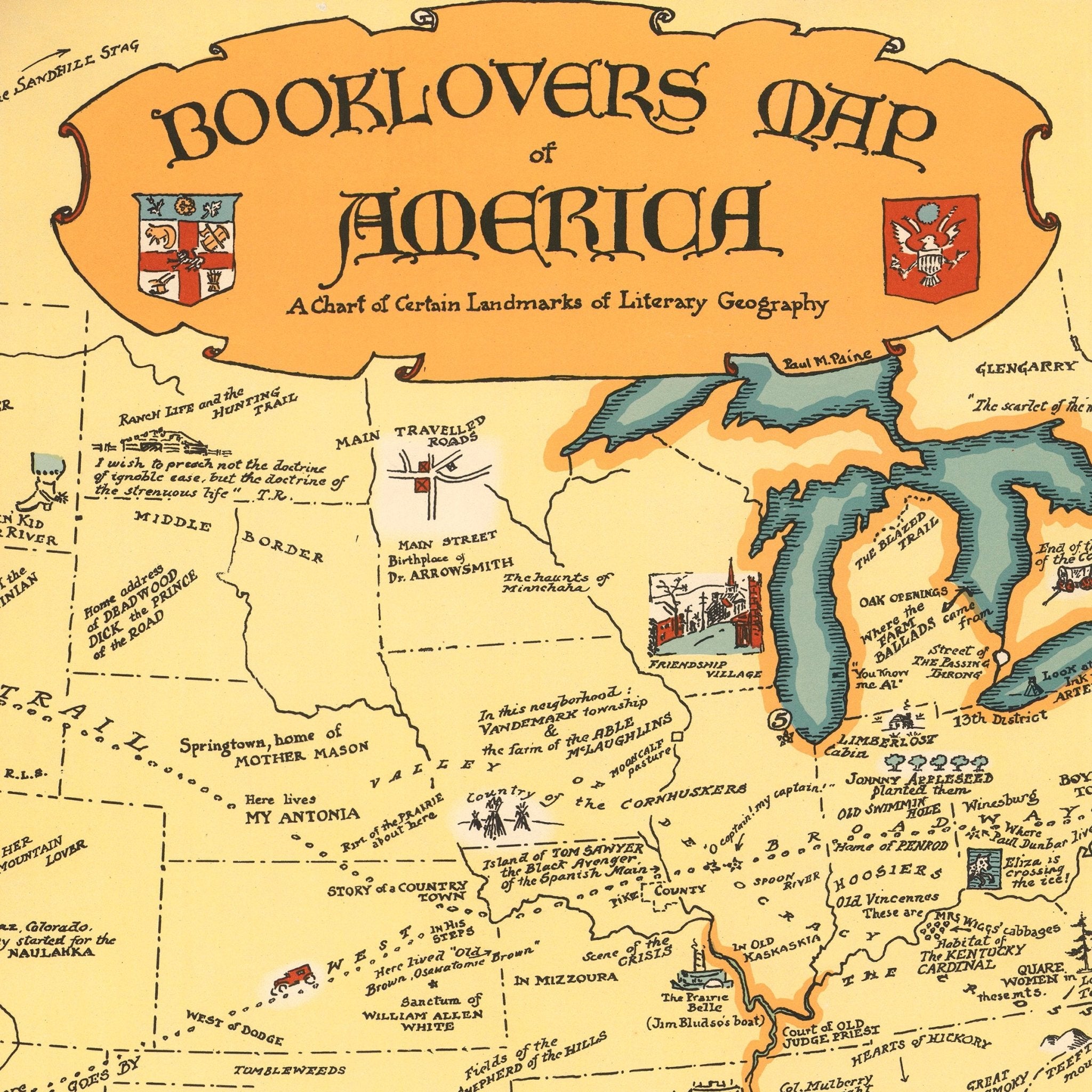 Booklovers Map of America - Muir Way - Vintage Map
