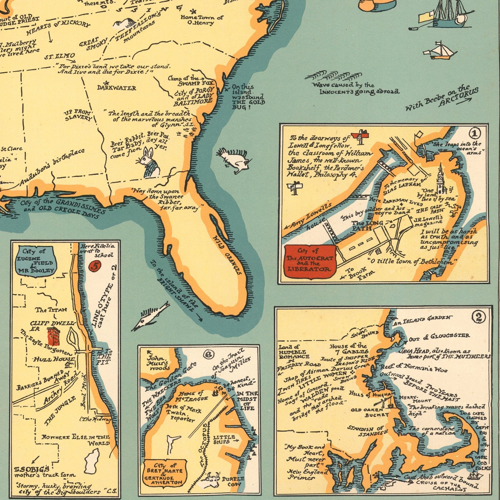 Booklovers Map of America - Muir Way - Vintage Map