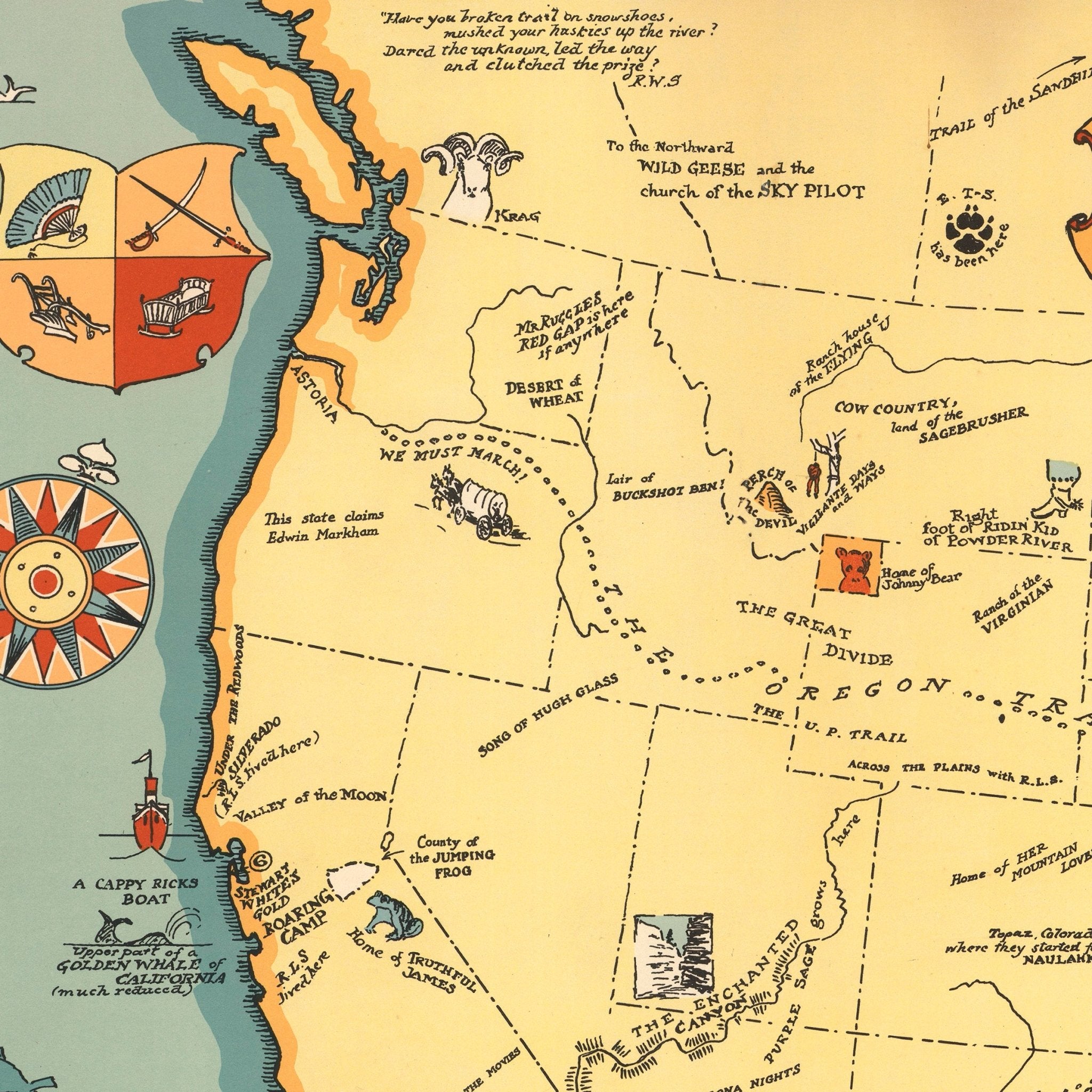 Booklovers Map of America - Muir Way - Vintage Map