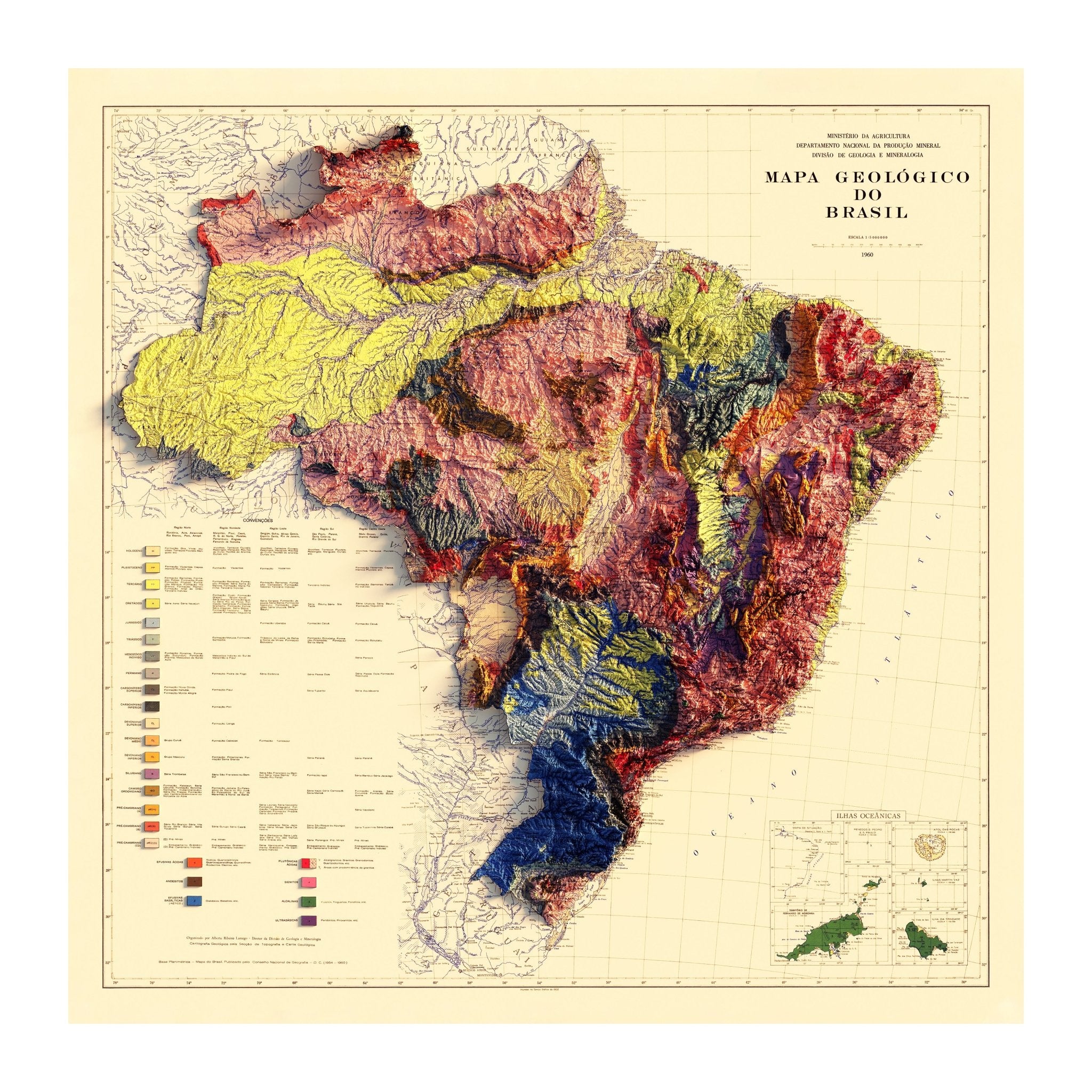 Brazil 1960 Shaded Relief Map - Muir Way - Vintage Relief