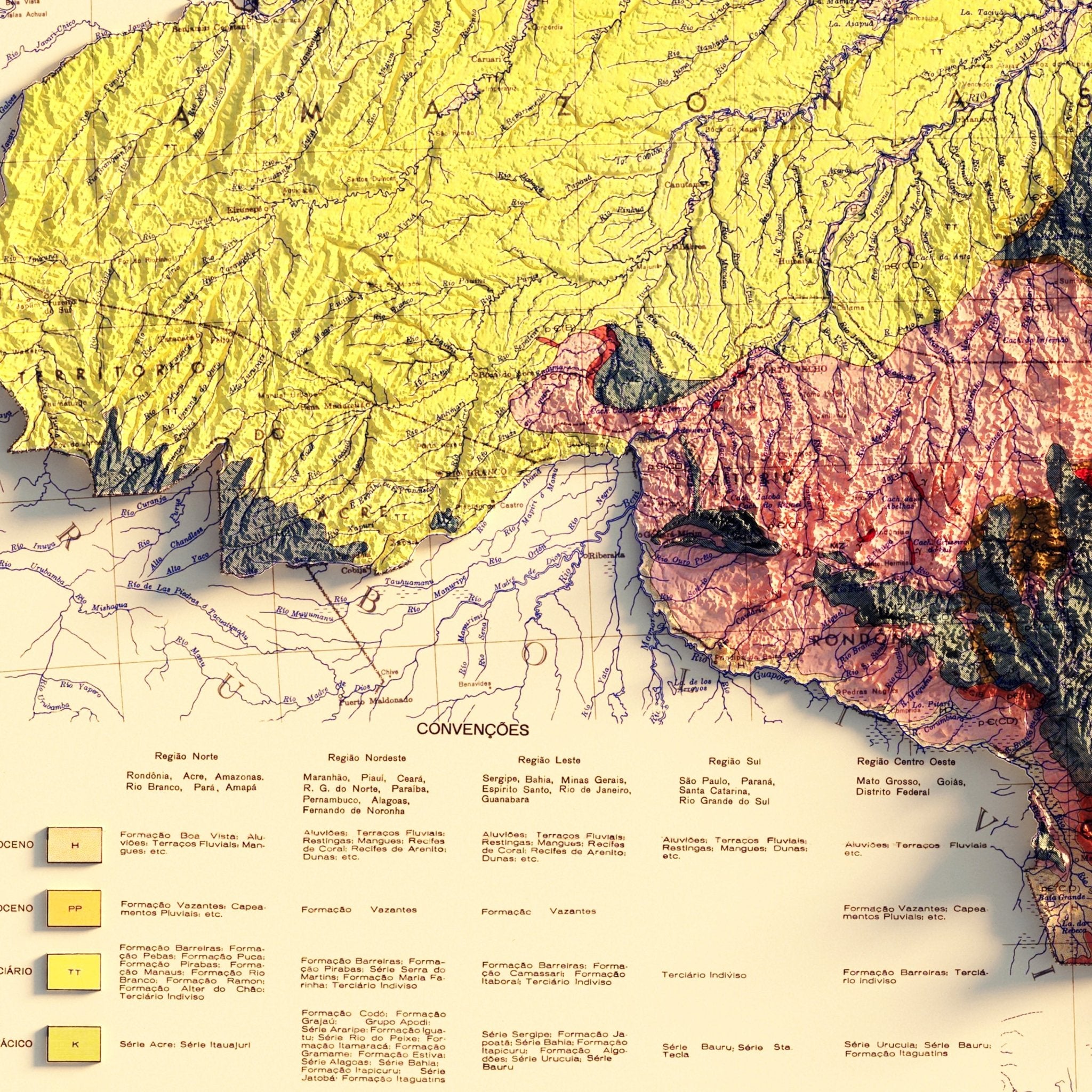 Brazil 1960 Shaded Relief Map - Muir Way - Vintage Relief
