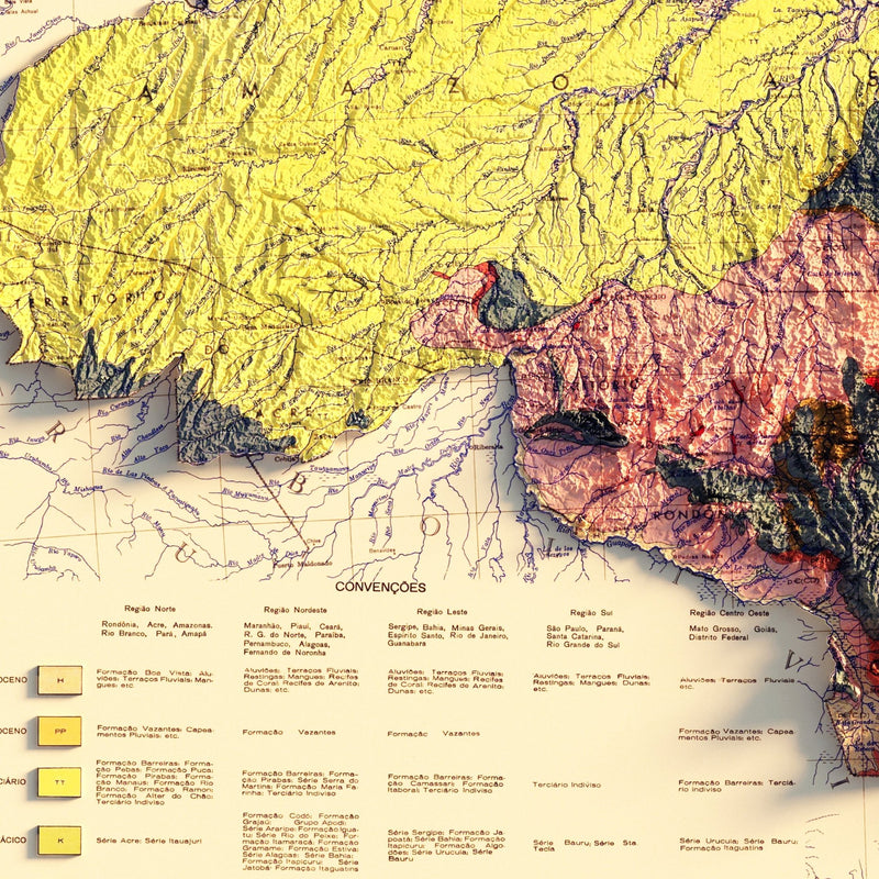 Brazil 1960 Shaded Relief Map - Muir Way - Vintage Relief