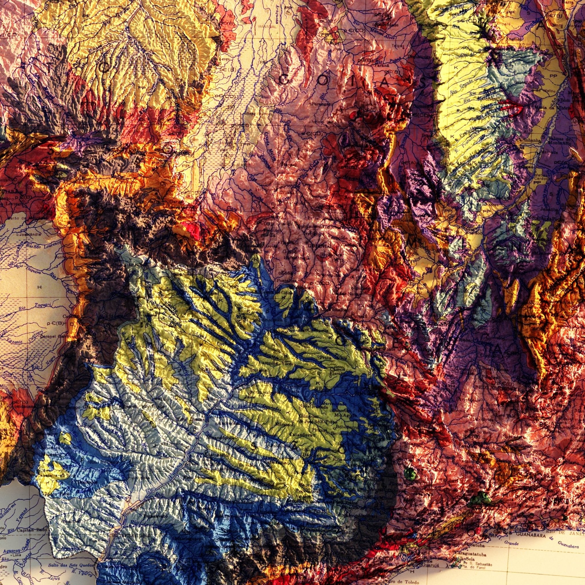 Brazil 1960 Shaded Relief Map - Muir Way - Vintage Relief