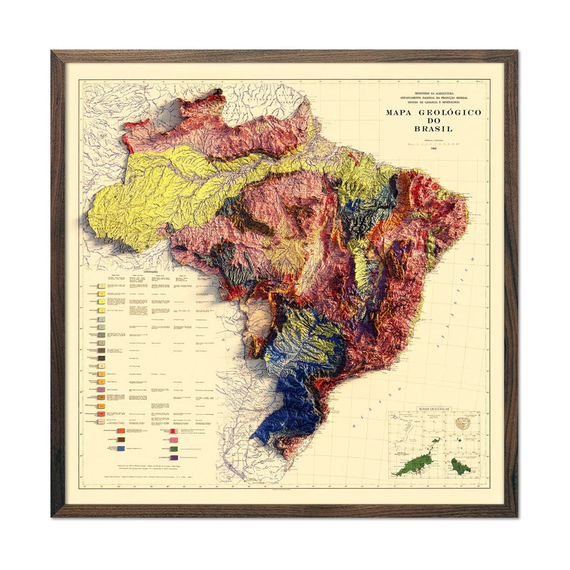 Brazil 1960 Shaded Relief Map - Muir Way - Vintage Relief
