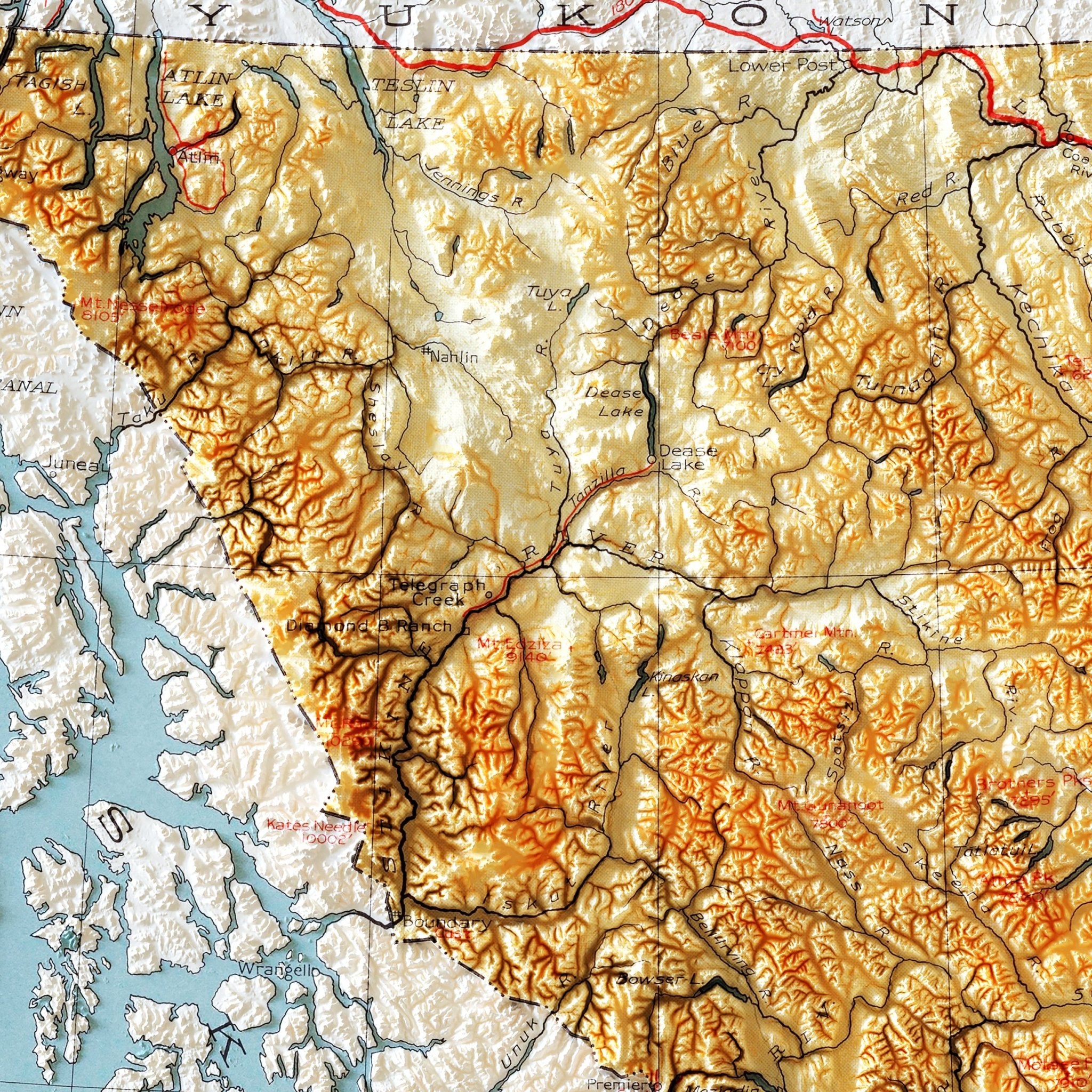British Columbia 1948 Shaded Relief Map - Muir Way - Vintage Relief