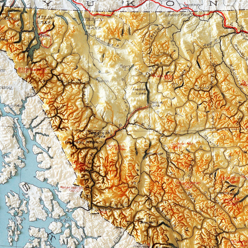 British Columbia 1948 Shaded Relief Map - Muir Way - Vintage Relief