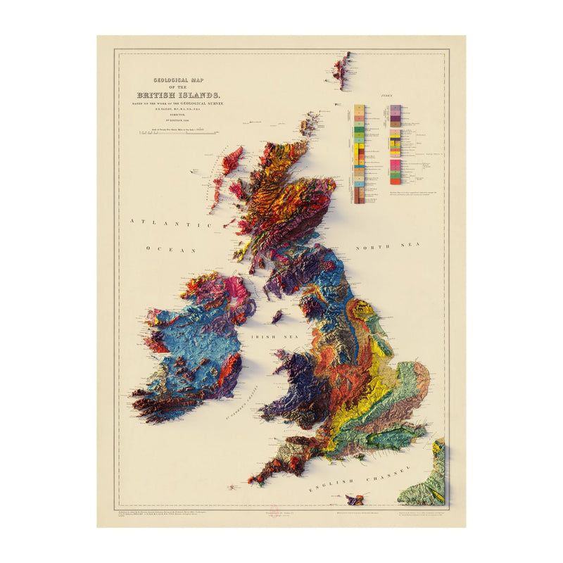 British Islands 1939 Shaded Relief Map - Muir Way - Vintage Relief
