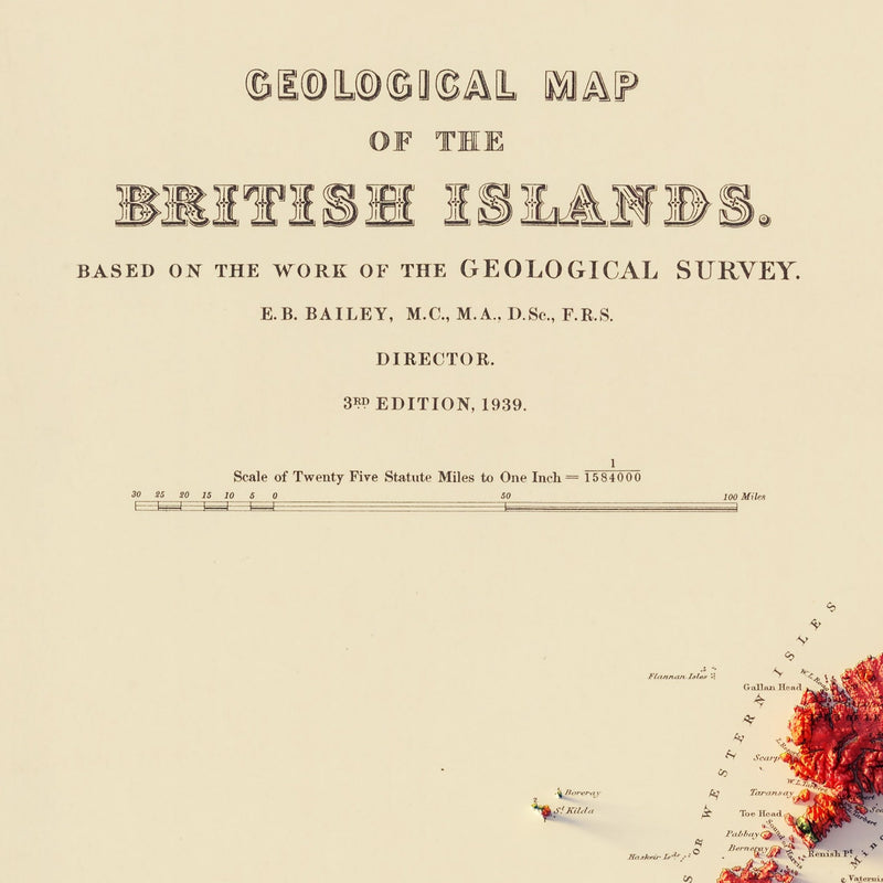 British Islands 1939 Shaded Relief Map - Muir Way - Vintage Relief