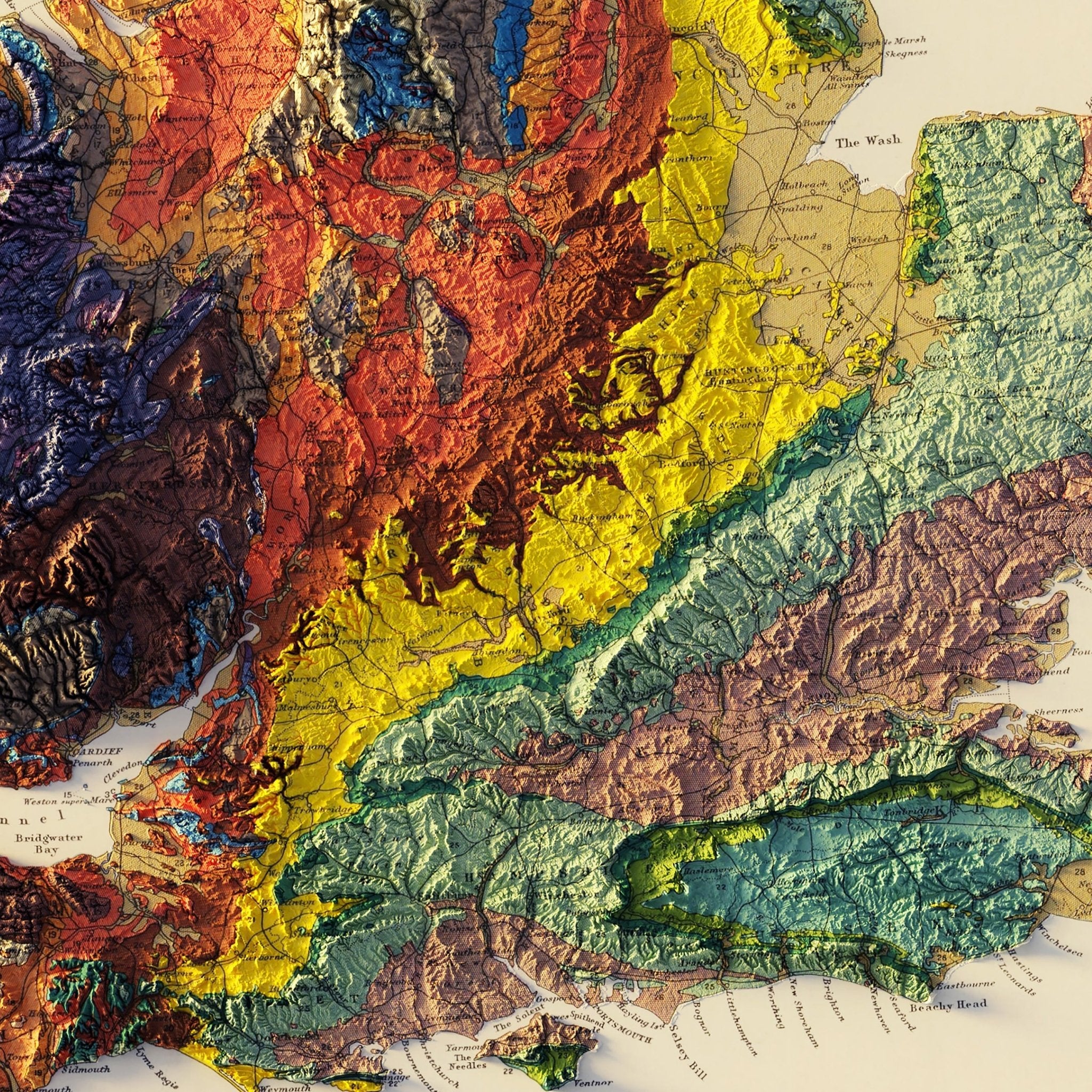 British Islands 1939 Shaded Relief Map - Muir Way - Vintage Relief