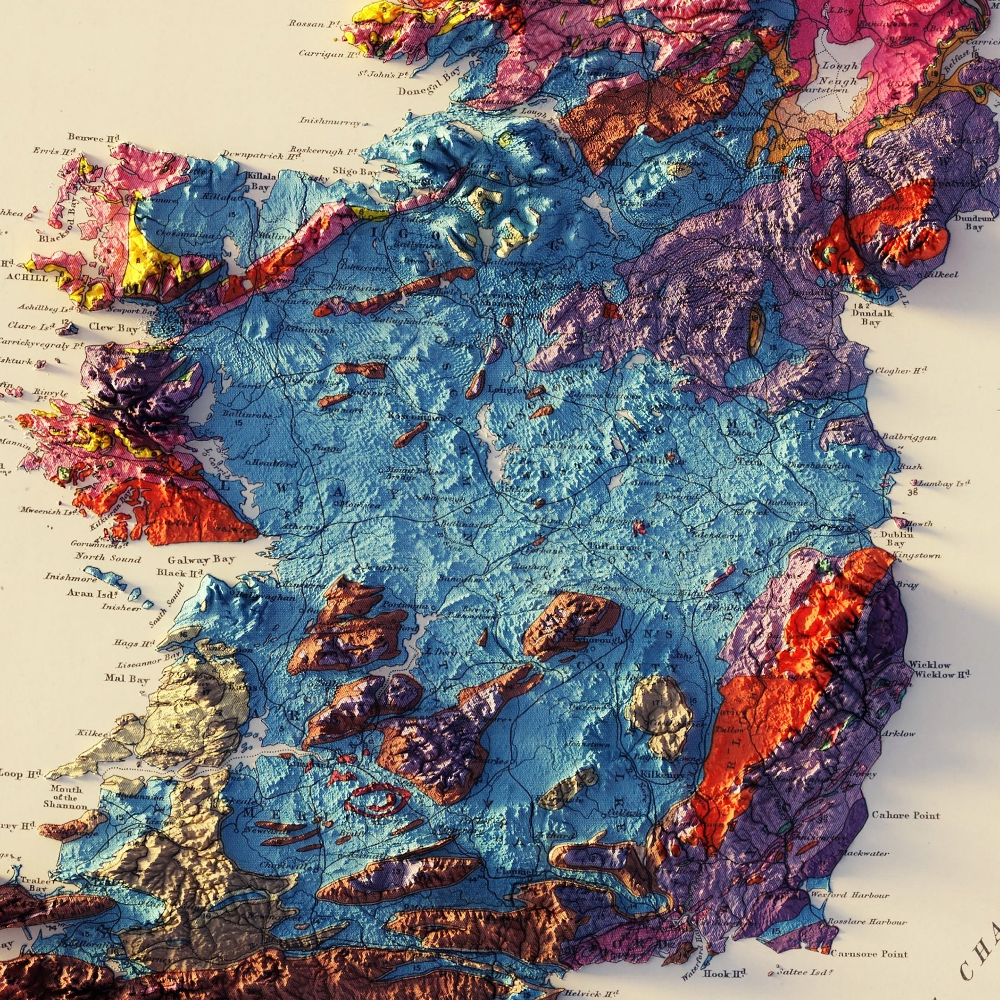British Islands 1939 Shaded Relief Map - Muir Way - Vintage Relief