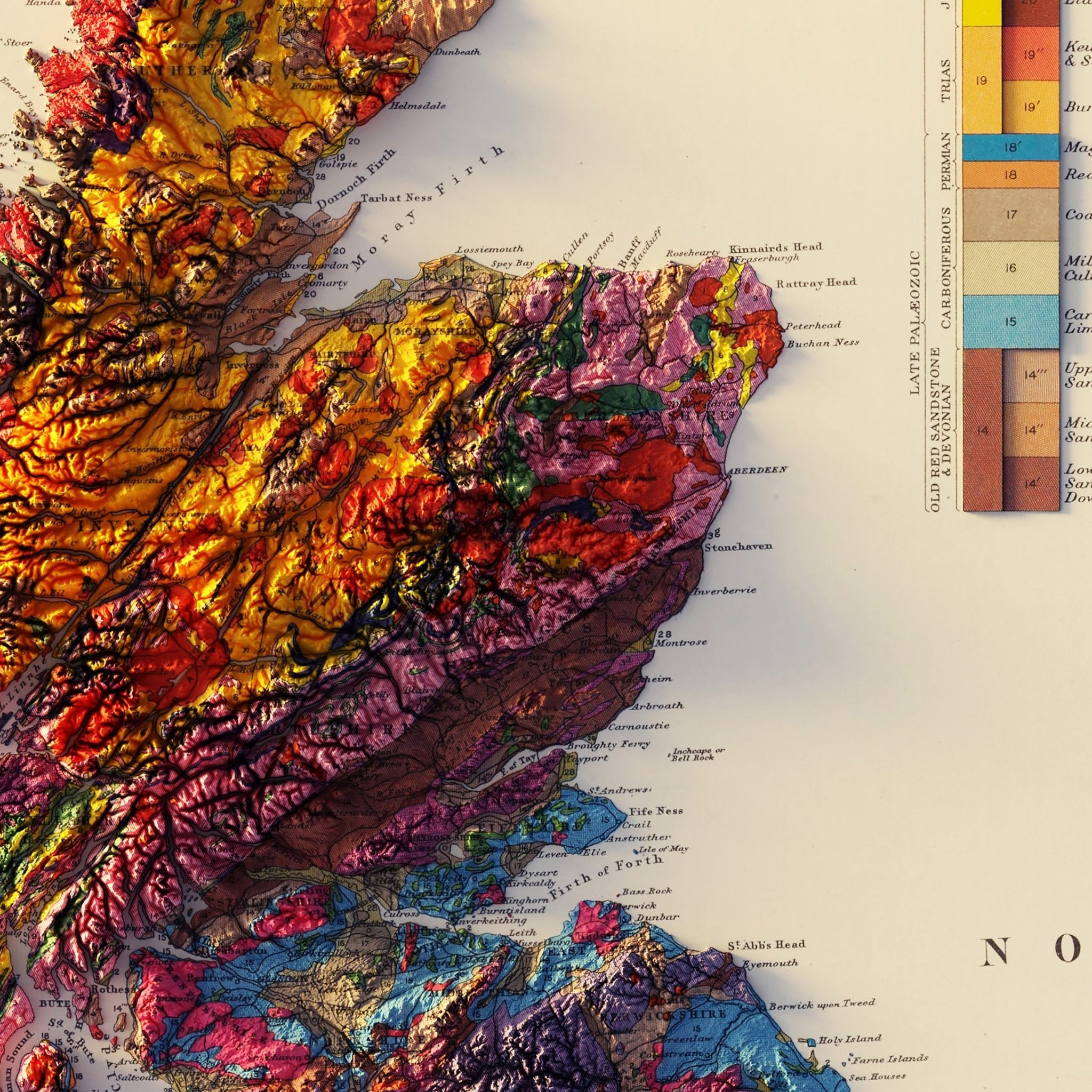 British Islands 1939 Shaded Relief Map - Muir Way - Vintage Relief
