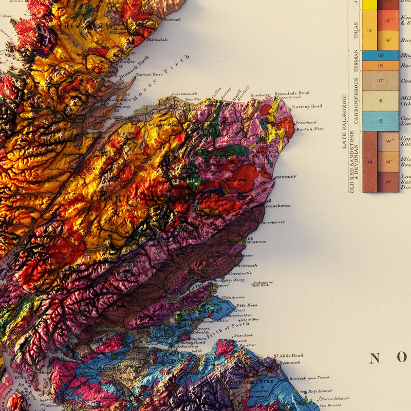 British Islands 1939 Shaded Relief Map - Muir Way - Vintage Relief