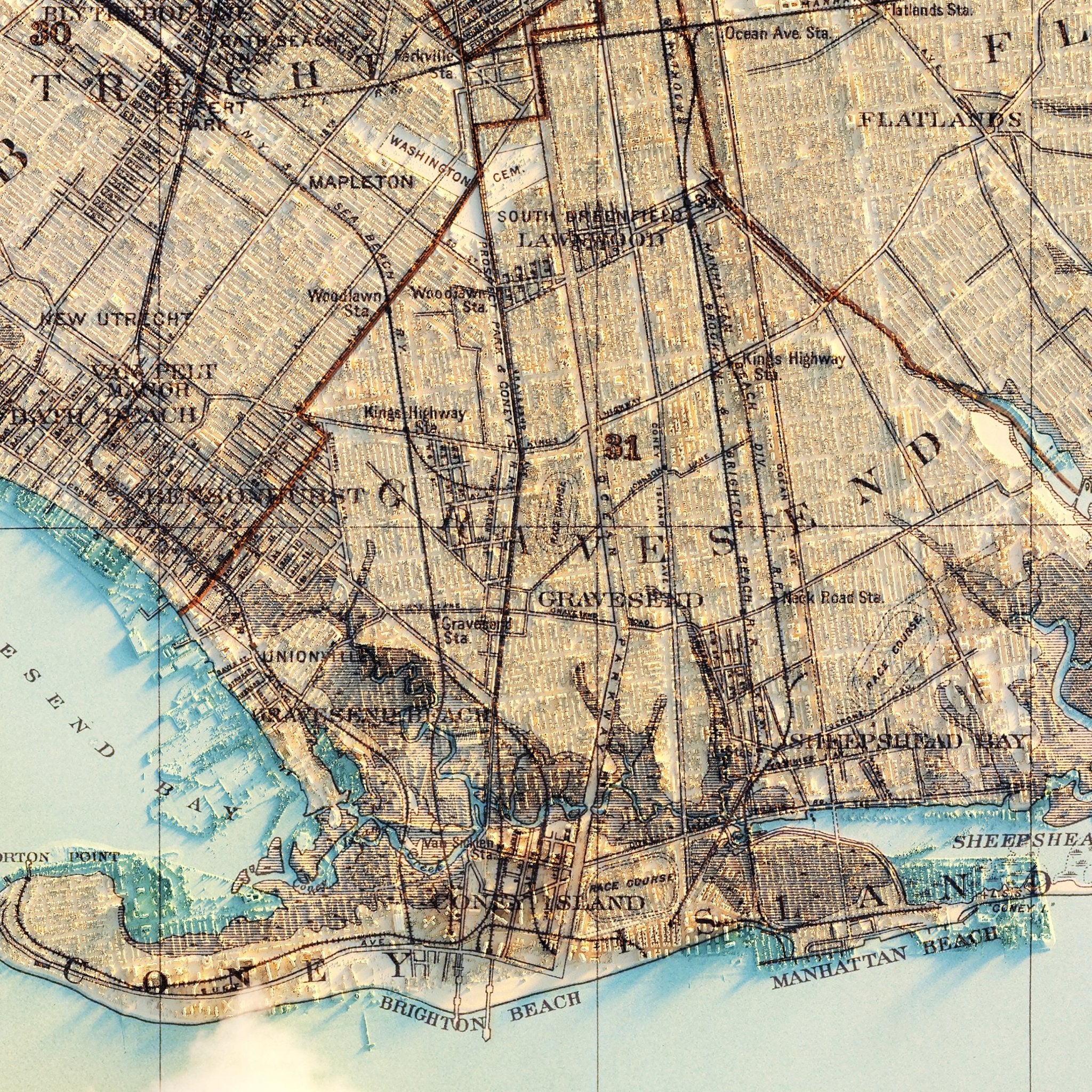 Brooklyn, NY 1895 Shaded Relief Map - Muir Way - Vintage Relief
