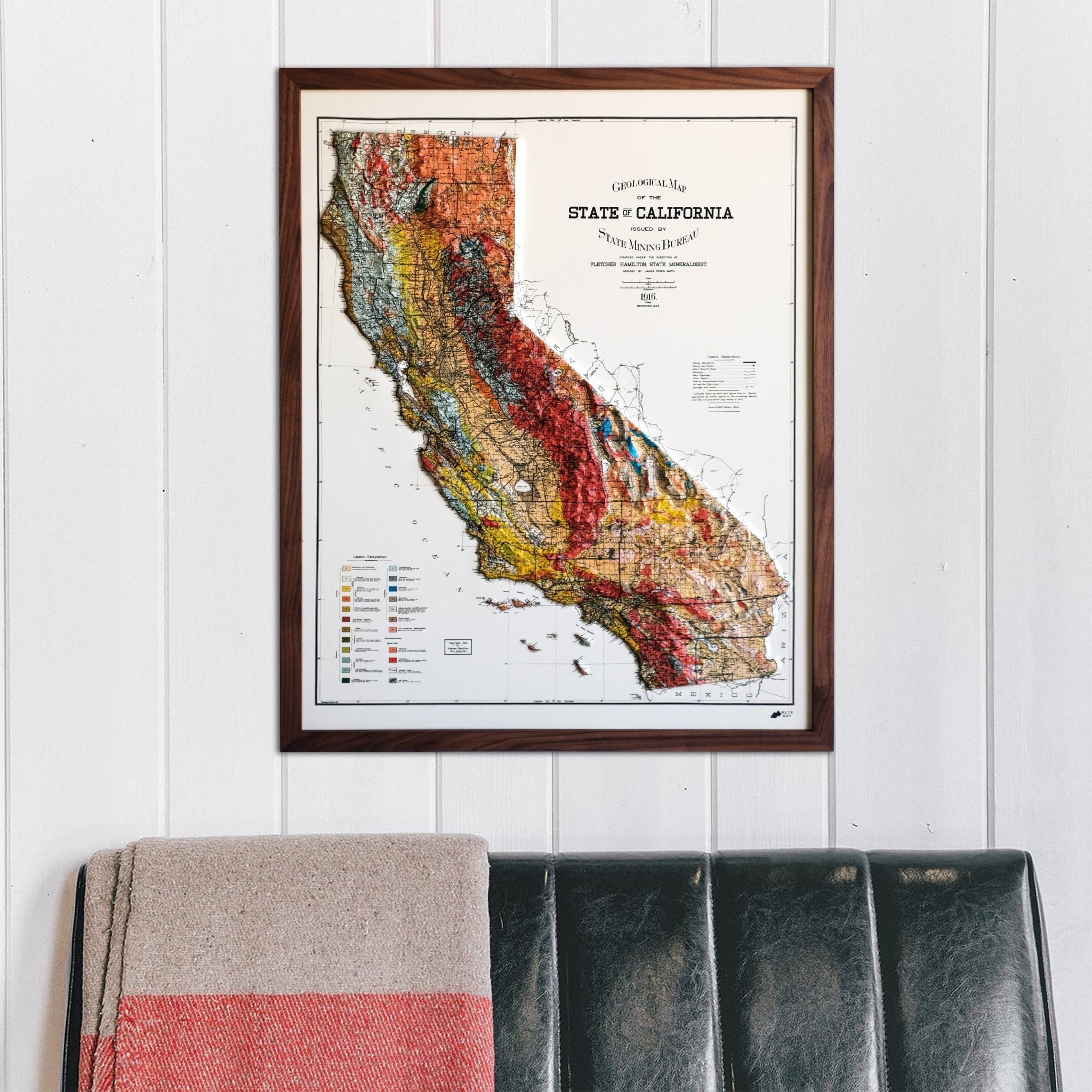 California 1916 3D Raised Relief Map - Muir Way - 3D