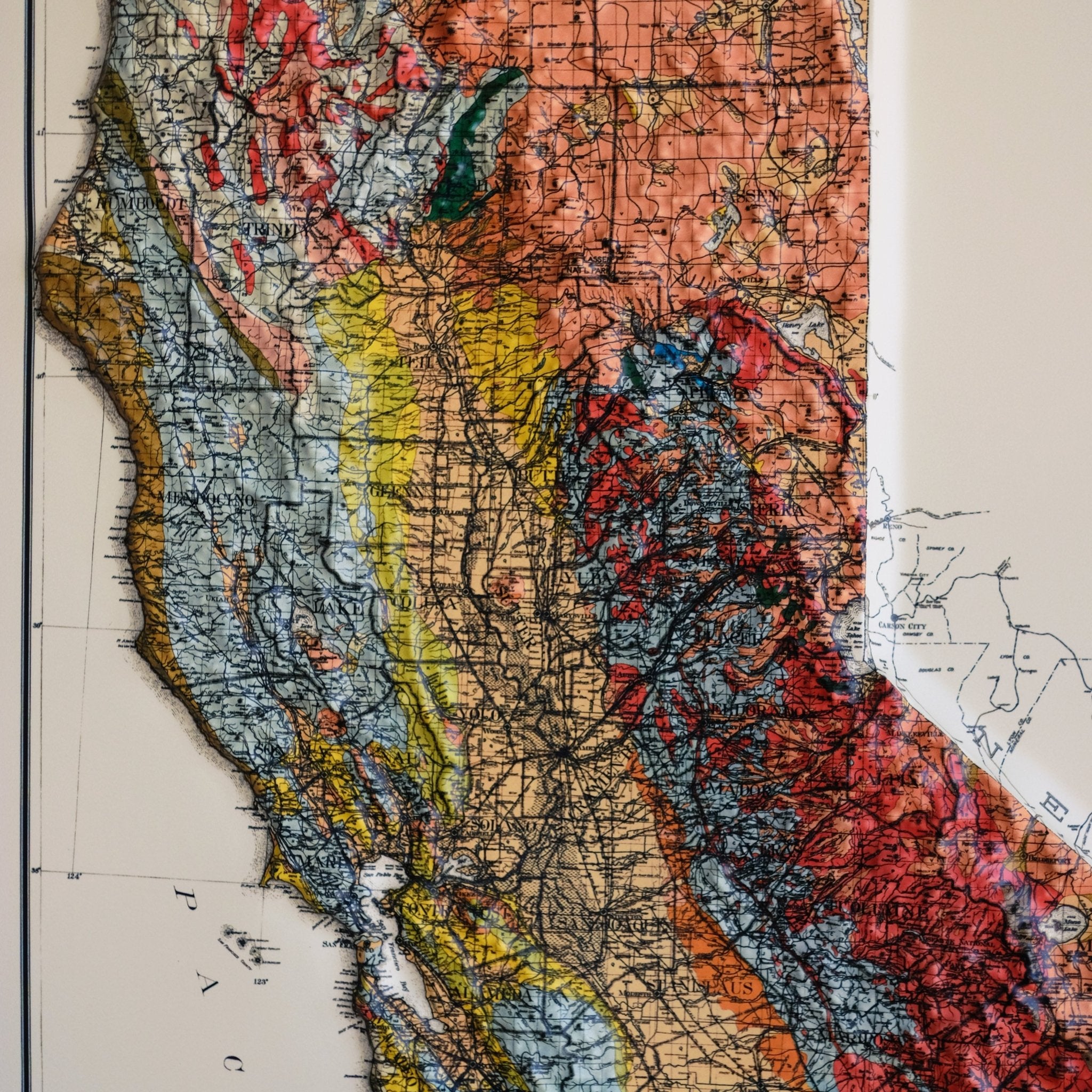 California 1916 3D Raised Relief Map - Muir Way - 3D