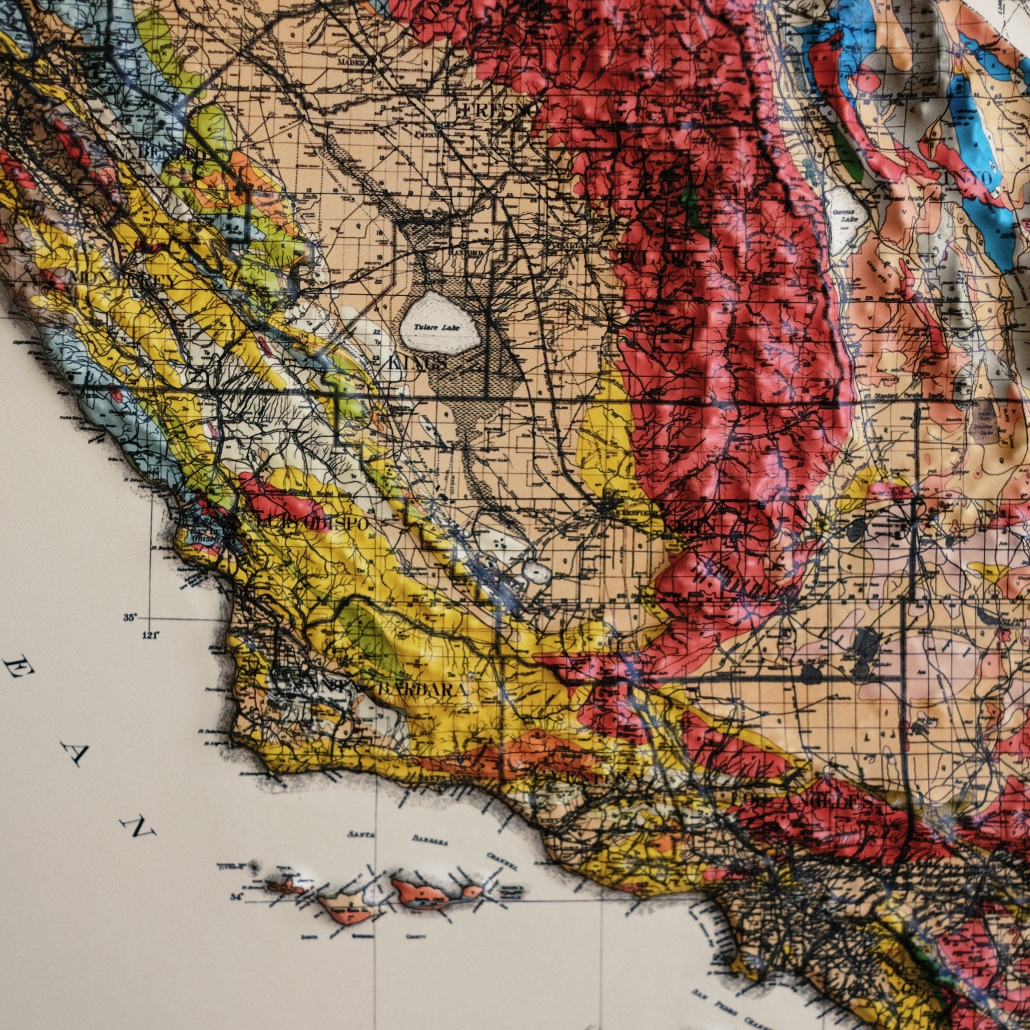 California 1916 3D Raised Relief Map - Muir Way - 3D