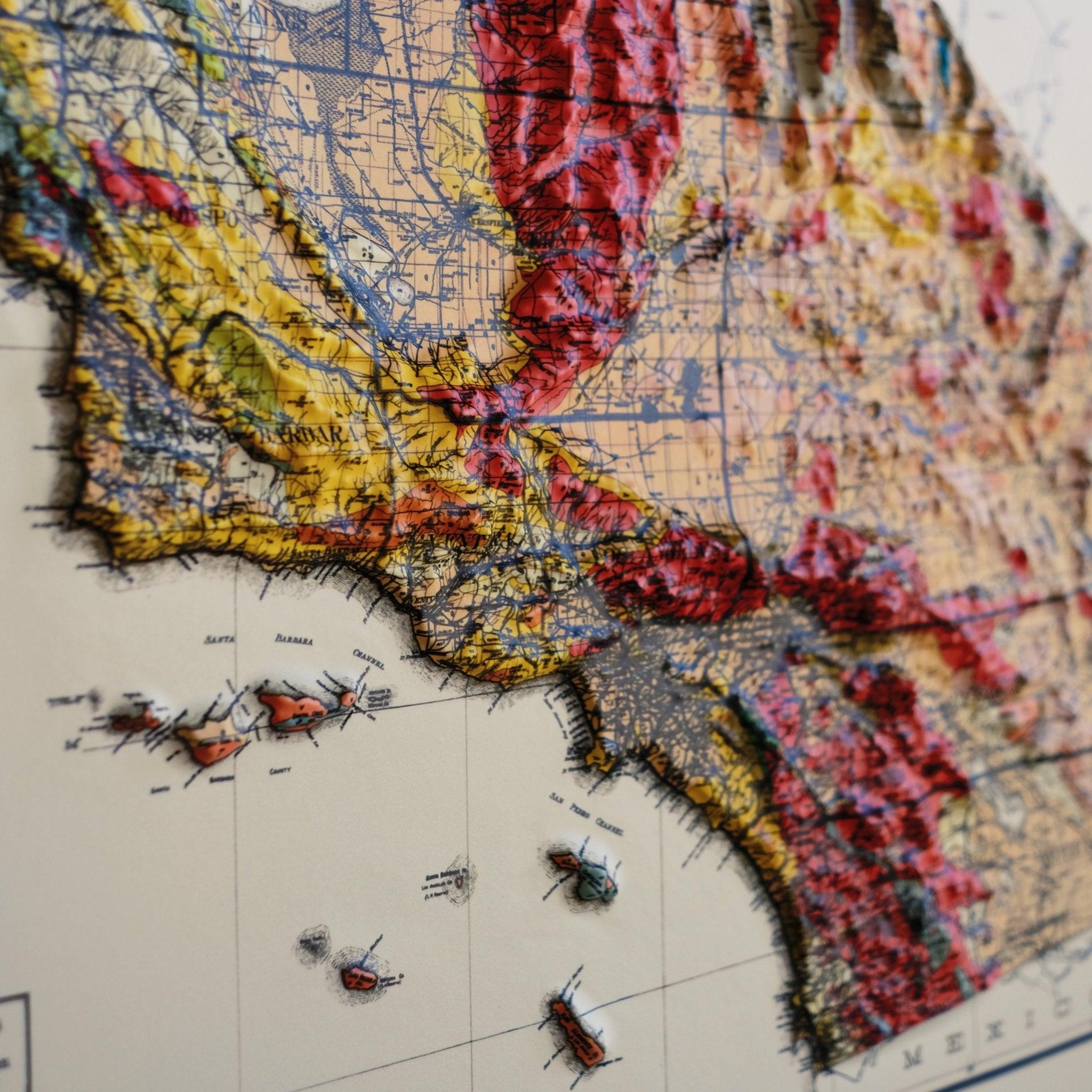 California 1916 3D Raised Relief Map - Muir Way - 3D