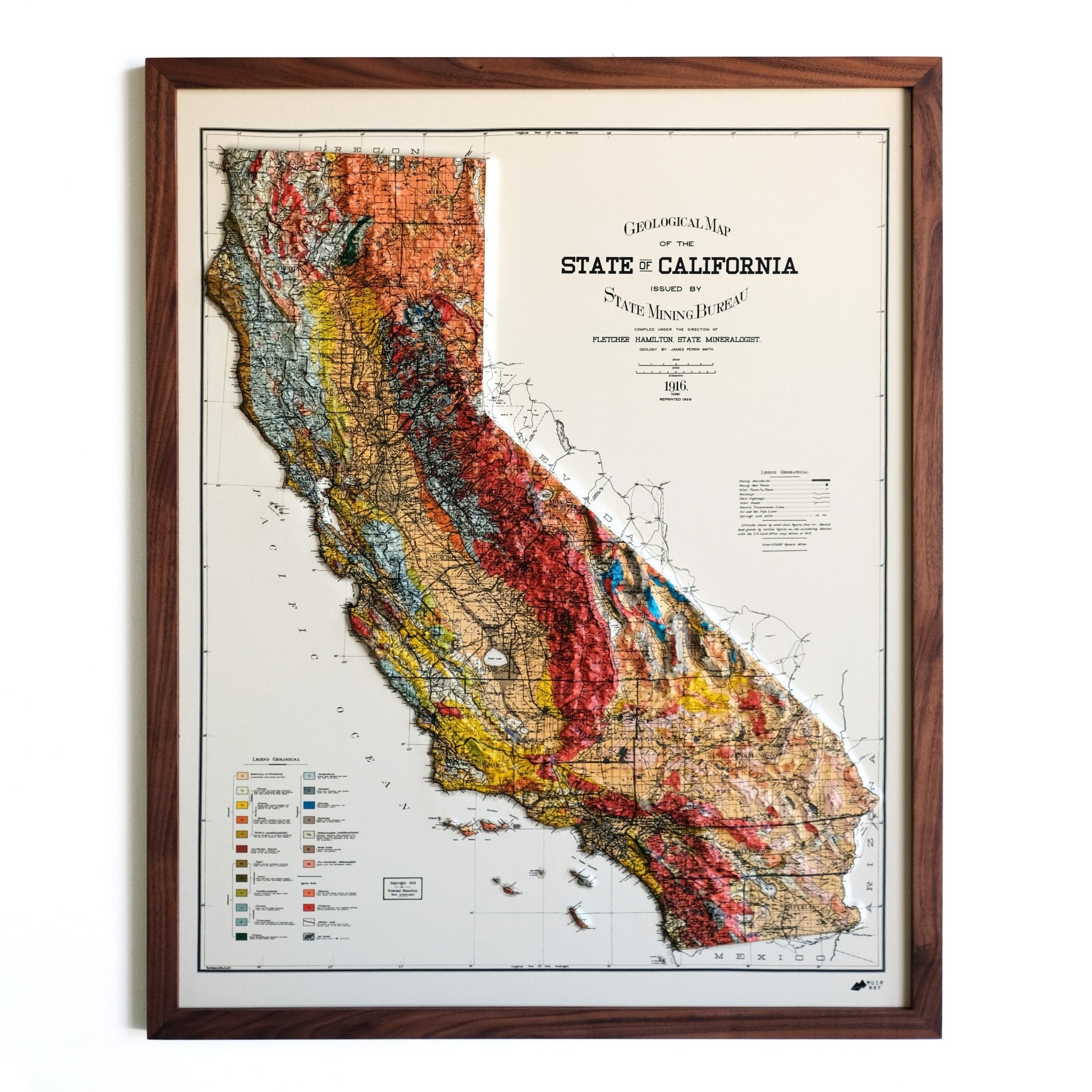California 1916 3D Raised Relief Map - Muir Way - 3D
