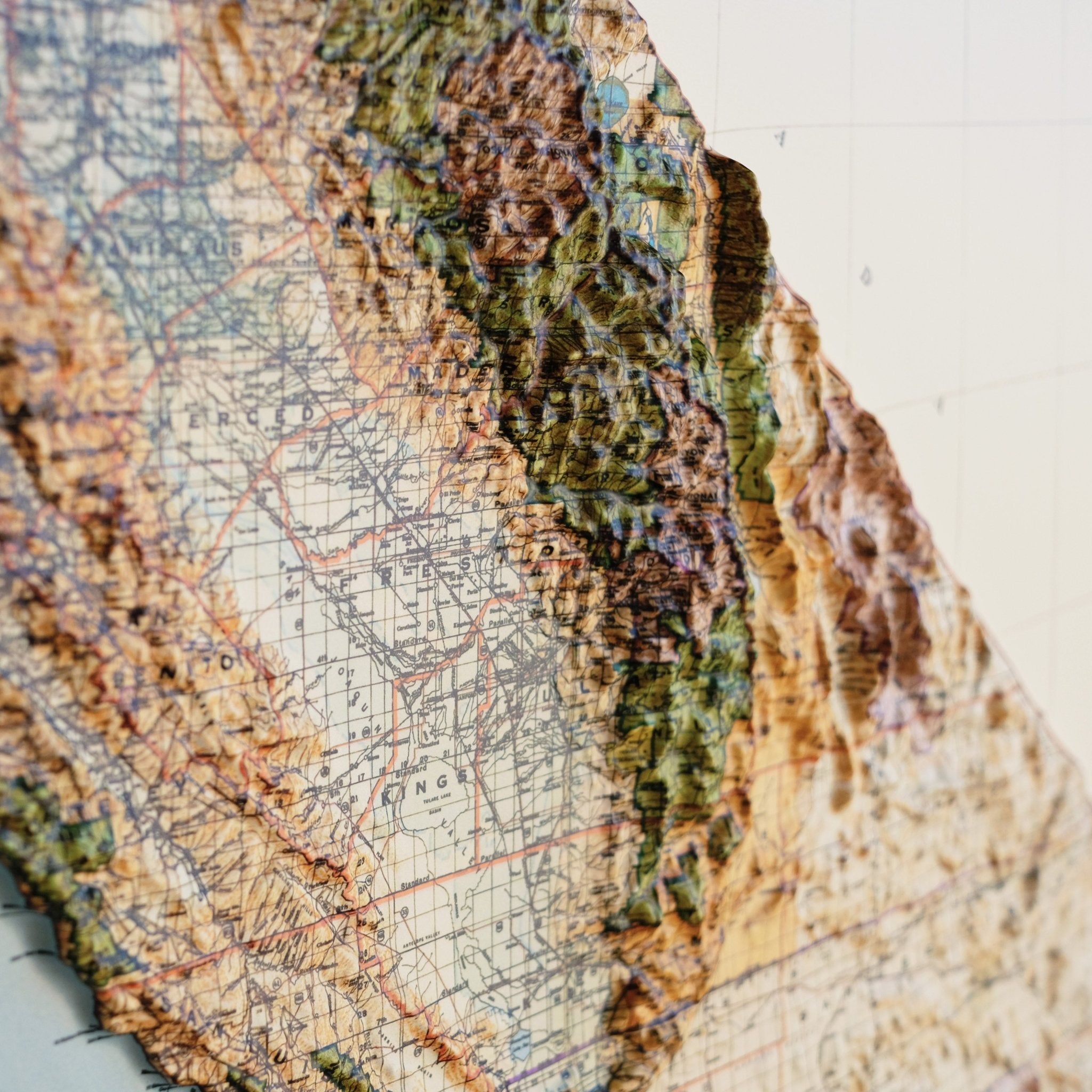California 1944 3D Raised Relief Map - Muir Way - 3D