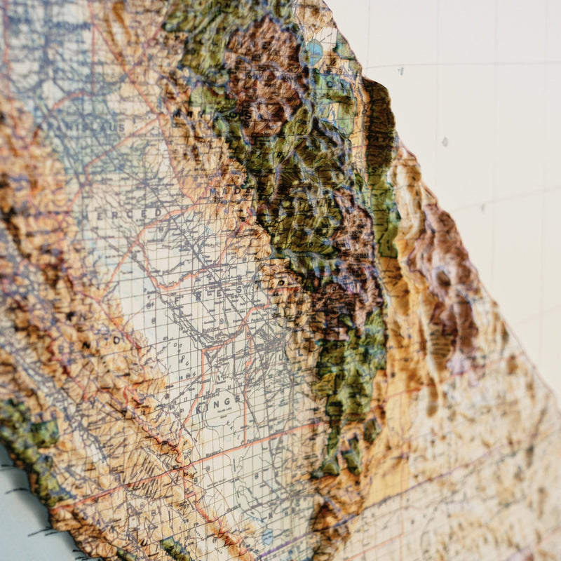 California 1944 3D Raised Relief Map - Muir Way - 3D