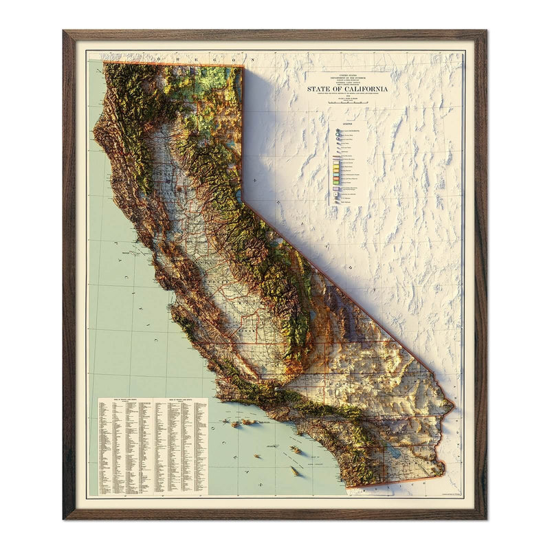 California 1944 Shaded Relief Map - Muir Way - Vintage Relief