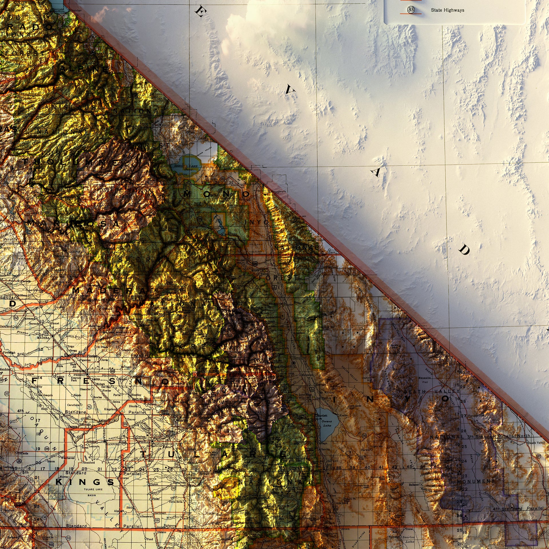 1944 Vintage California Relief Map | Museum-Quality Prints – Muir Way