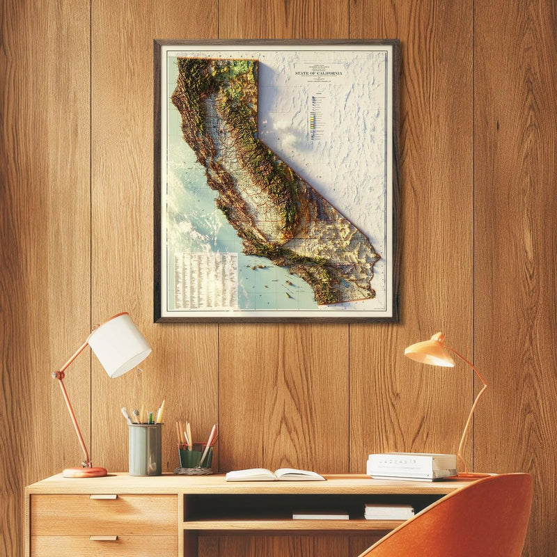 California 1944 Shaded Relief Map - Muir Way - Vintage Relief