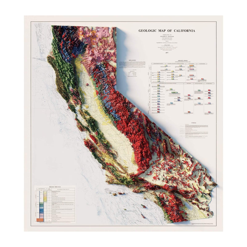 California 1977 Shaded Relief Map - Muir Way - Vintage Relief