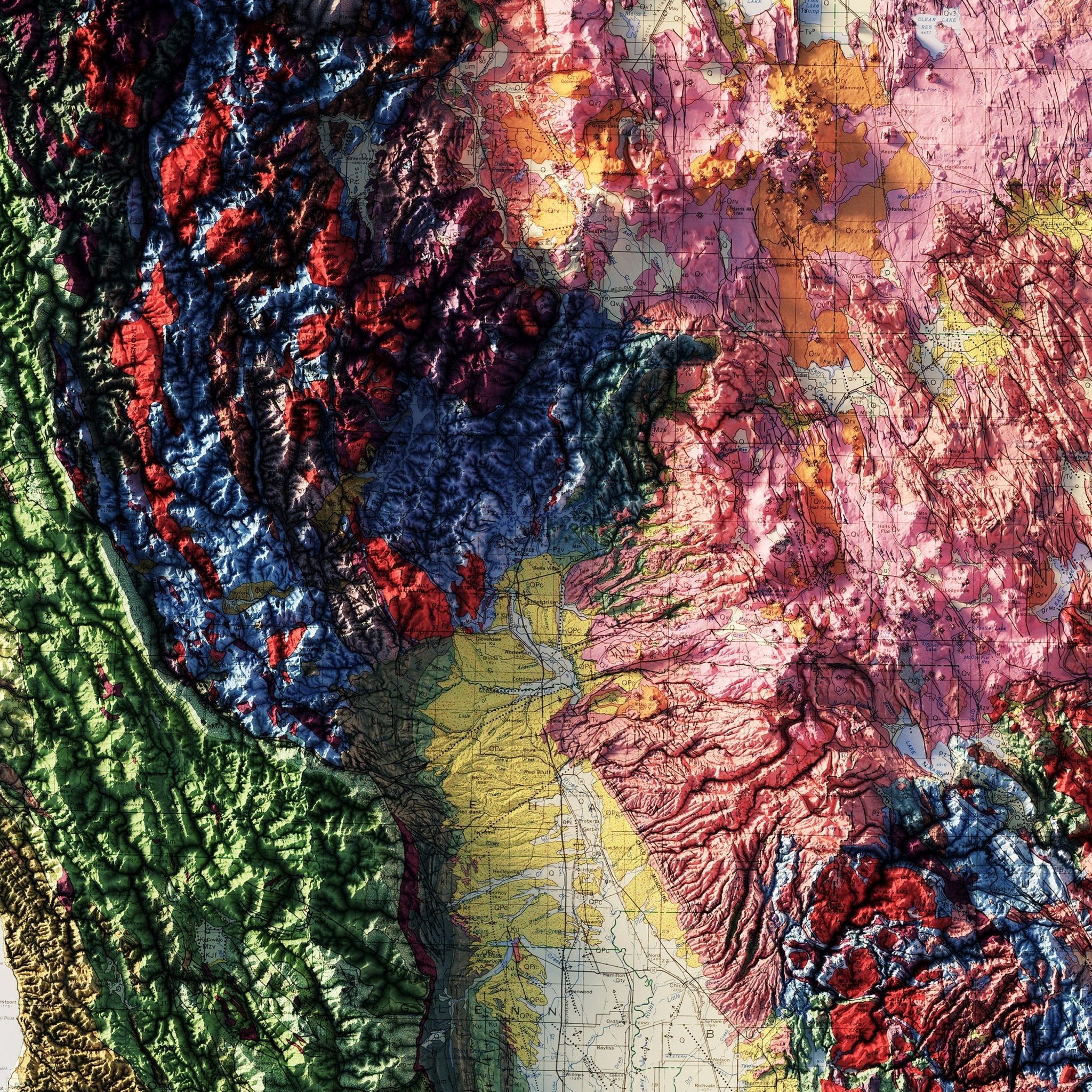 California 1977 Shaded Relief Map - Muir Way - Vintage Relief