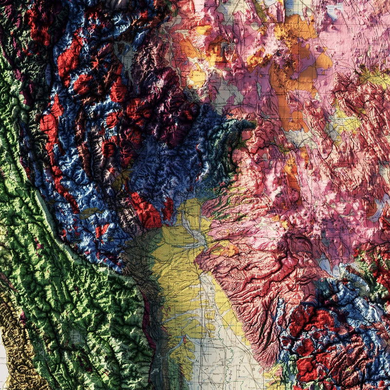 California 1977 Shaded Relief Map - Muir Way - Vintage Relief