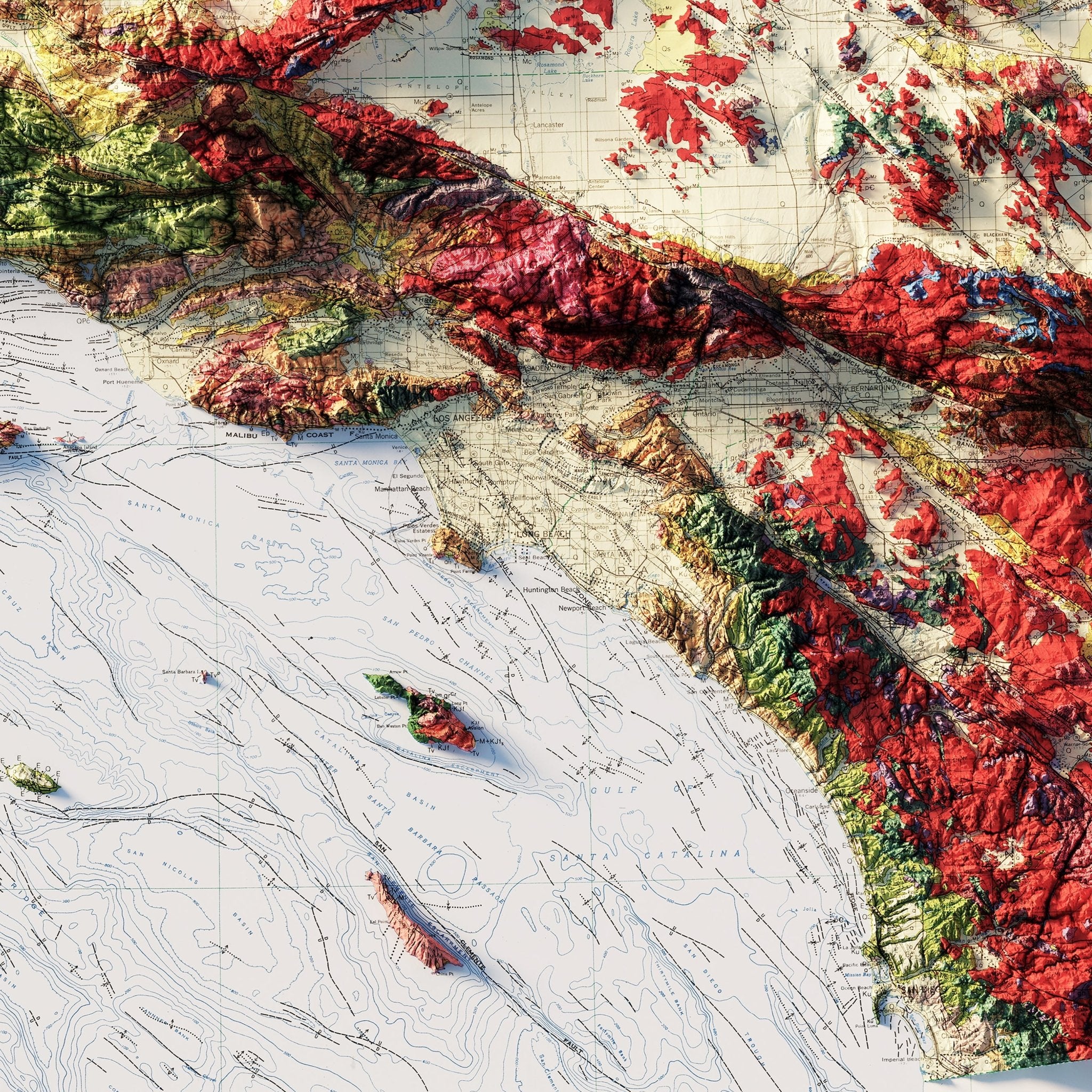California 1977 Shaded Relief Map - Muir Way - Vintage Relief