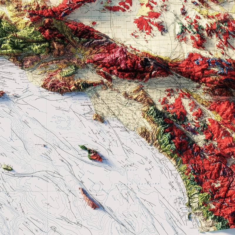 California 1977 Shaded Relief Map - Muir Way - Vintage Relief