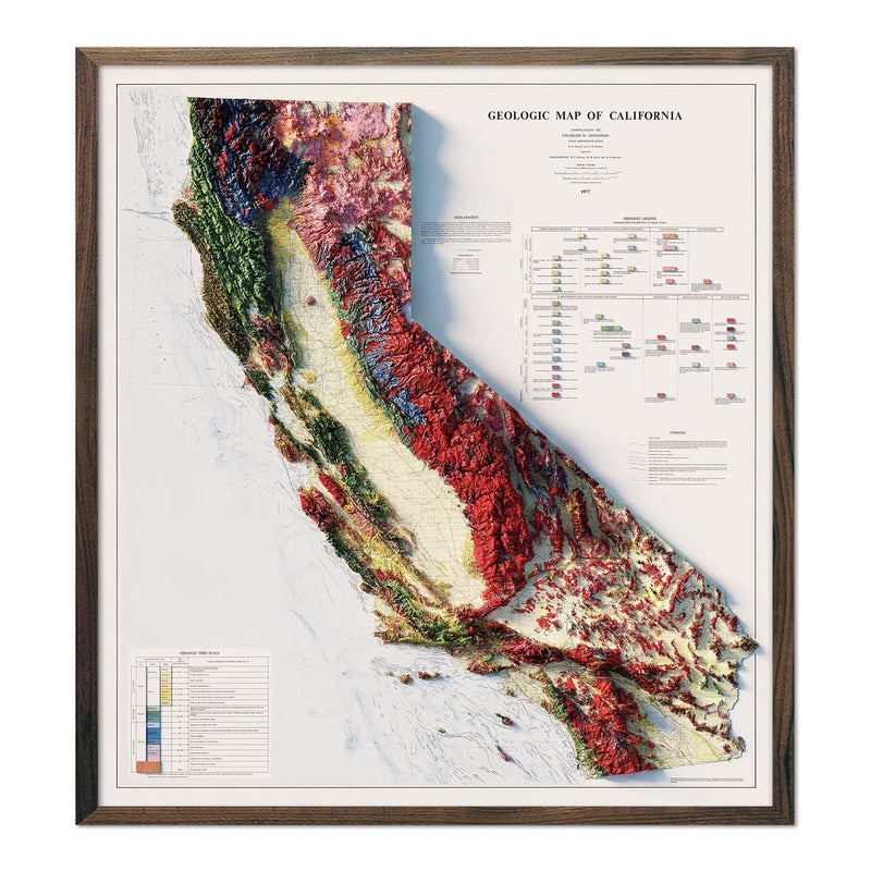 California 1977 Shaded Relief Map - Muir Way - Vintage Relief