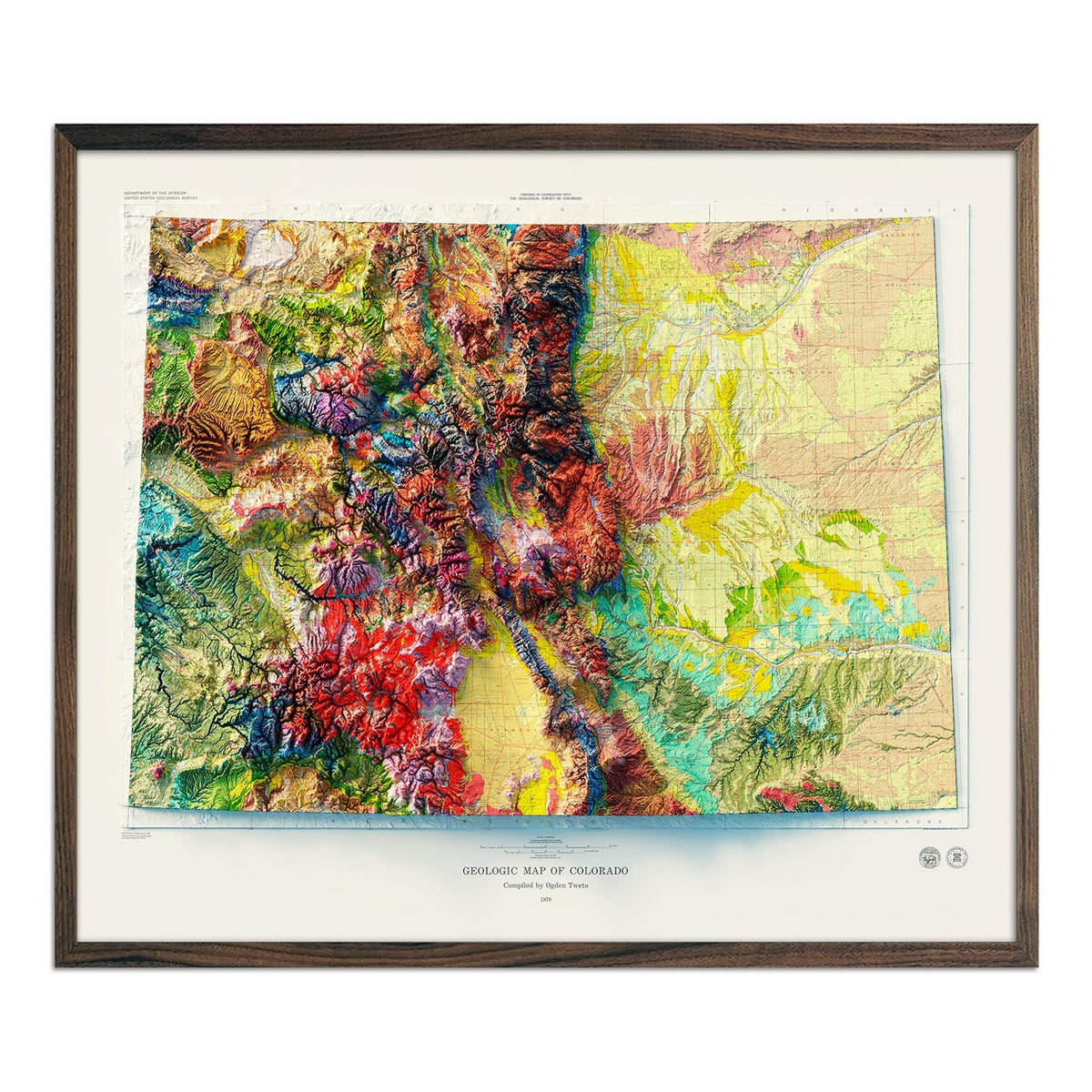 Colorado 1979 Shaded Relief Map 24x20 with Walnut Frame