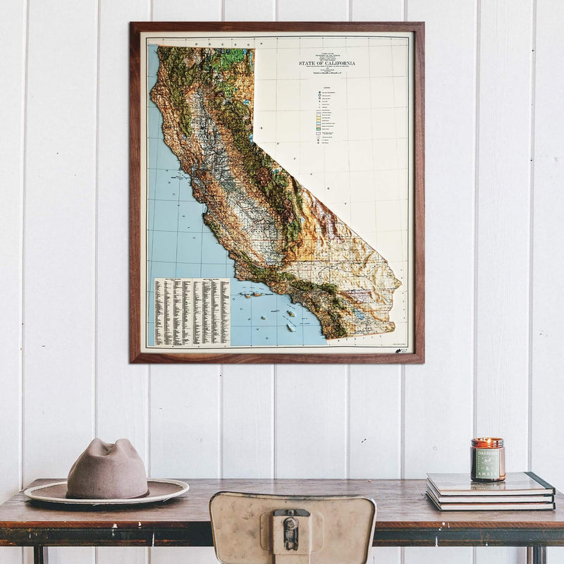 California 1944 3D Raised Relief Map - Muir Way - 3D