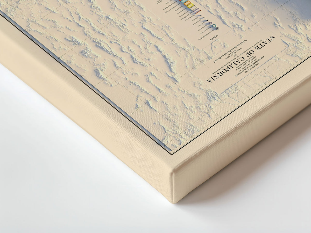 California 1944 Shaded Relief Map – XL Canvas - Muir Way - XL Canvas