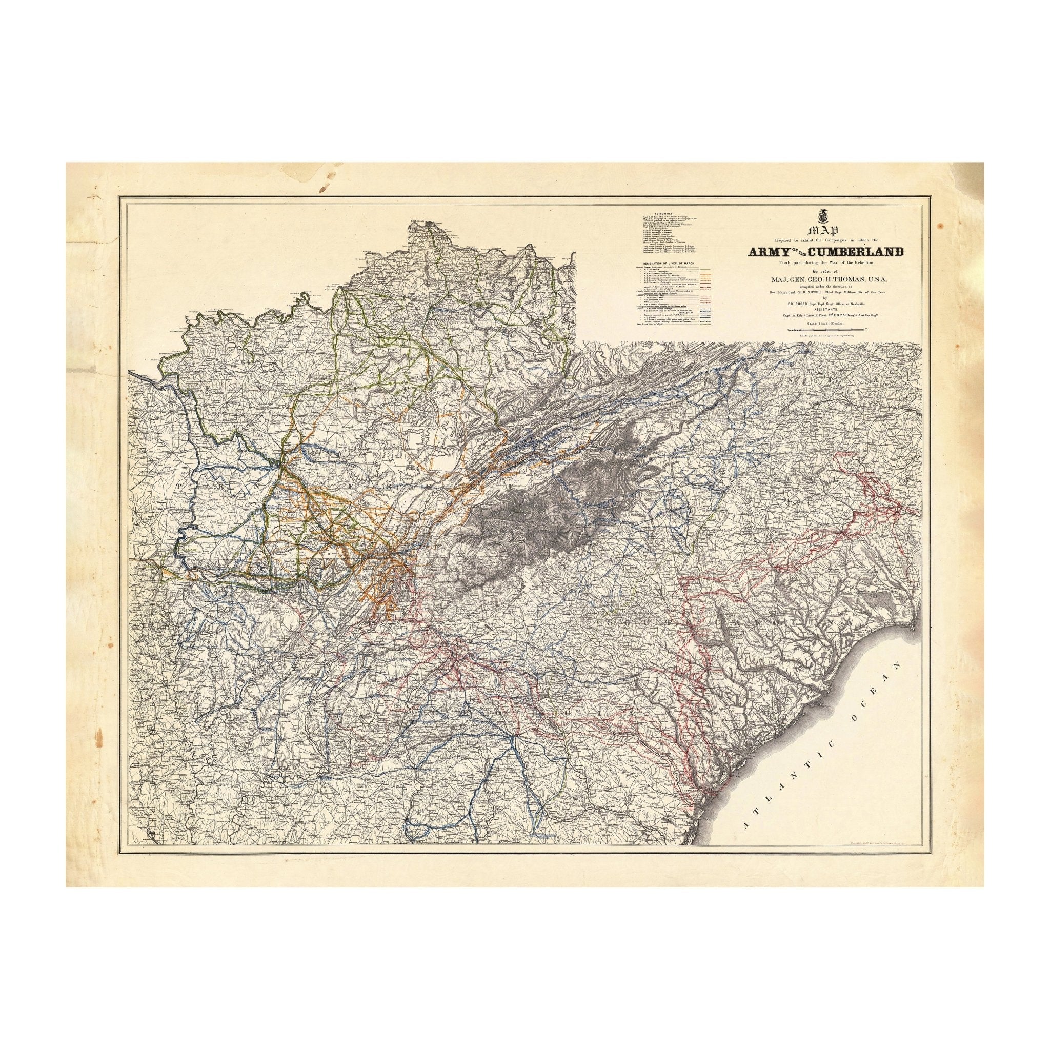 Campaigns in which Army of the Cumberland Took Part - Muir Way - Vintage Map