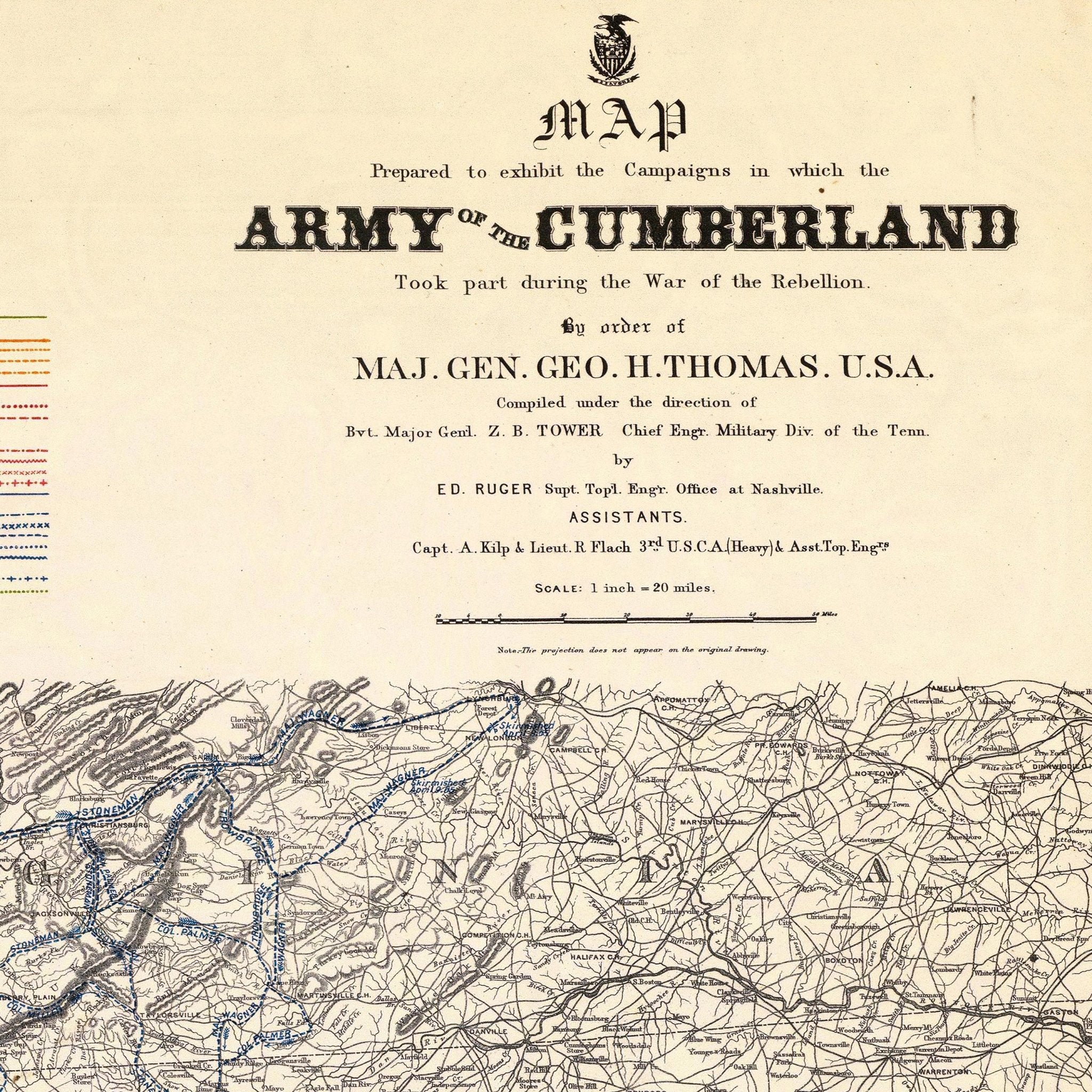 Campaigns in which Army of the Cumberland Took Part - Muir Way - Vintage Map