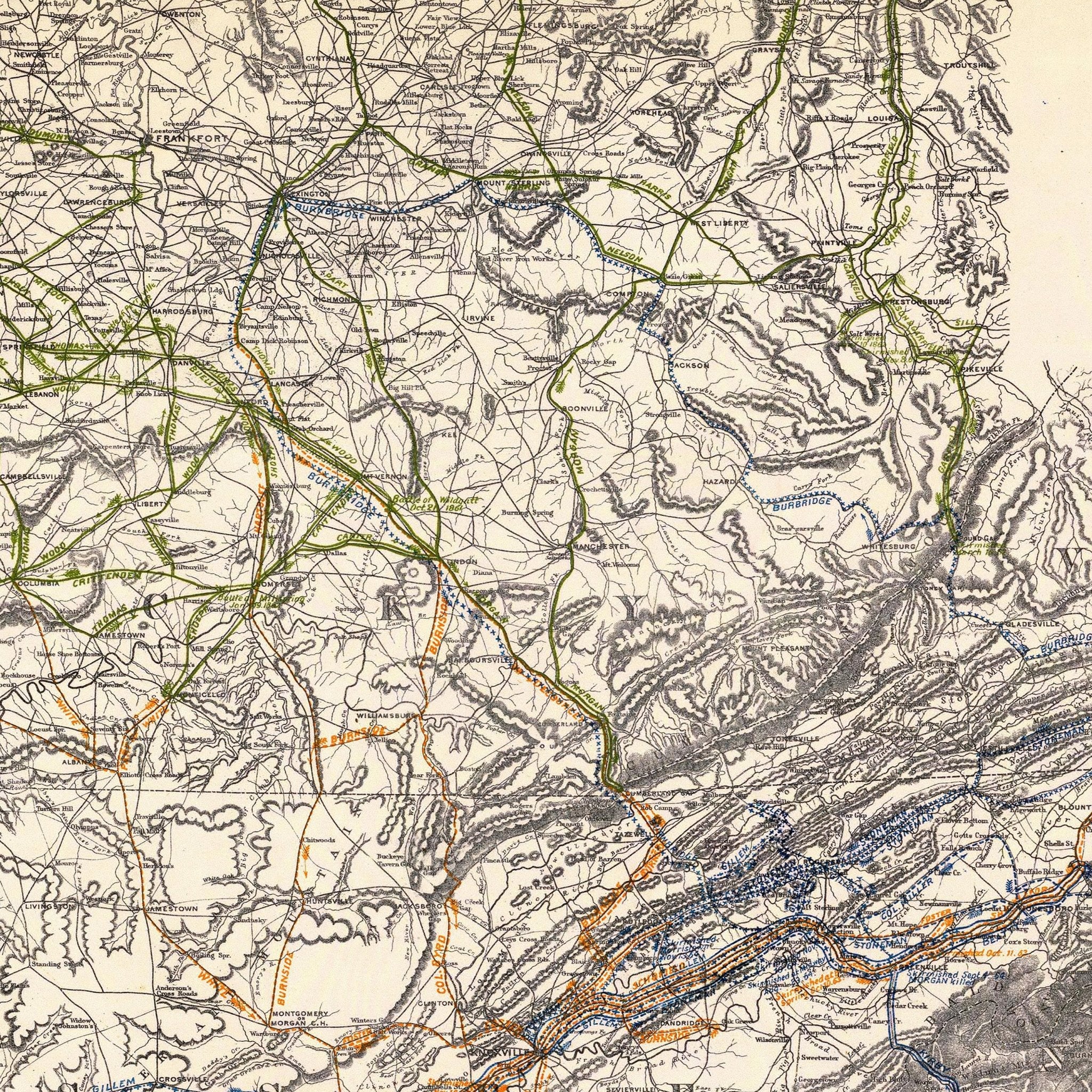 Campaigns in which Army of the Cumberland Took Part - Muir Way - Vintage Map