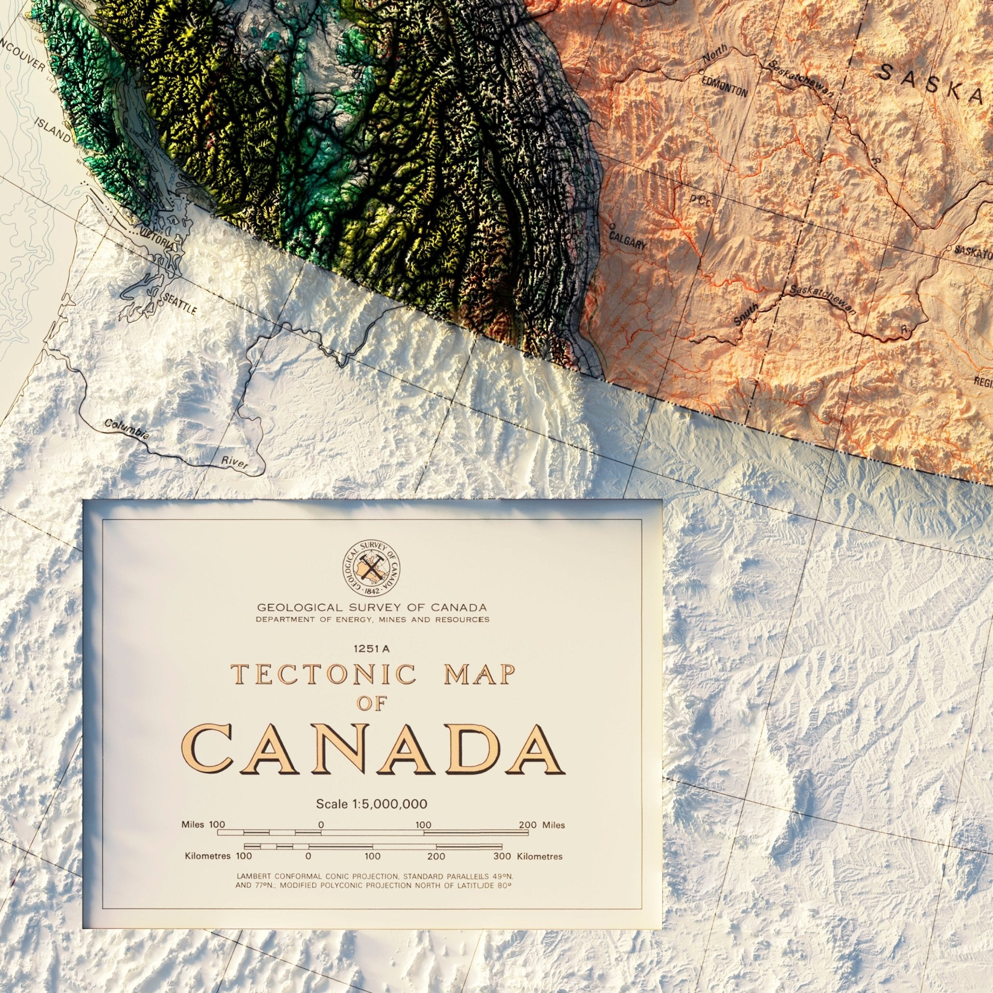 Canada 1968 Shaded Relief Map - Muir Way - Vintage Relief