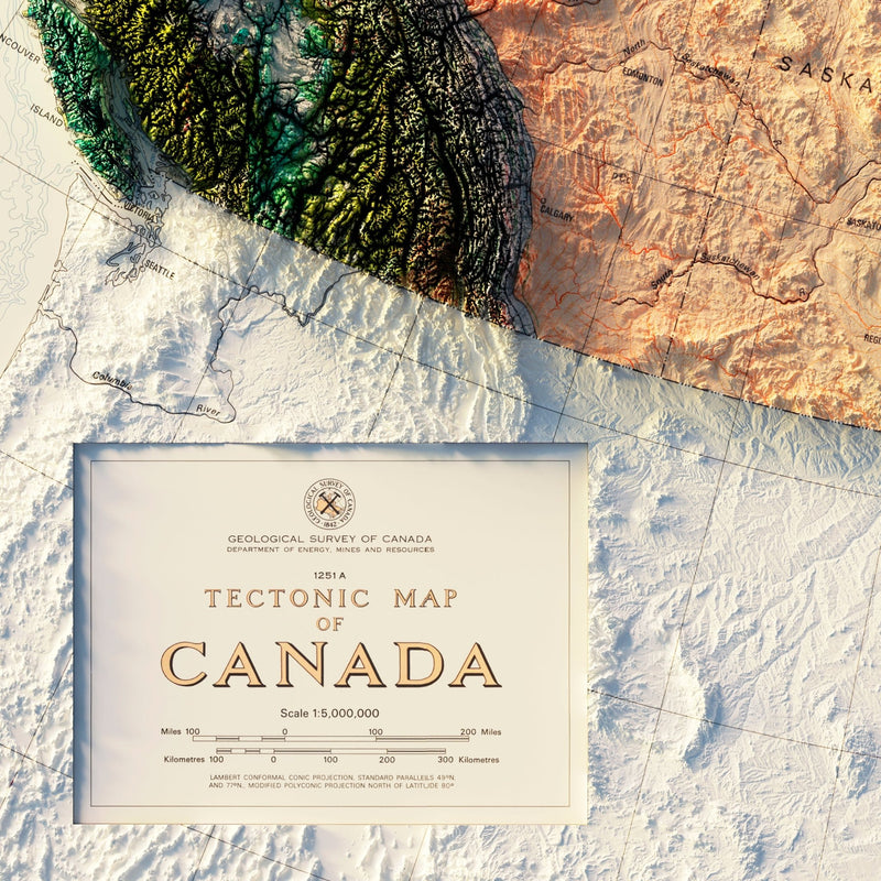 Canada 1968 Shaded Relief Map - Muir Way - Vintage Relief