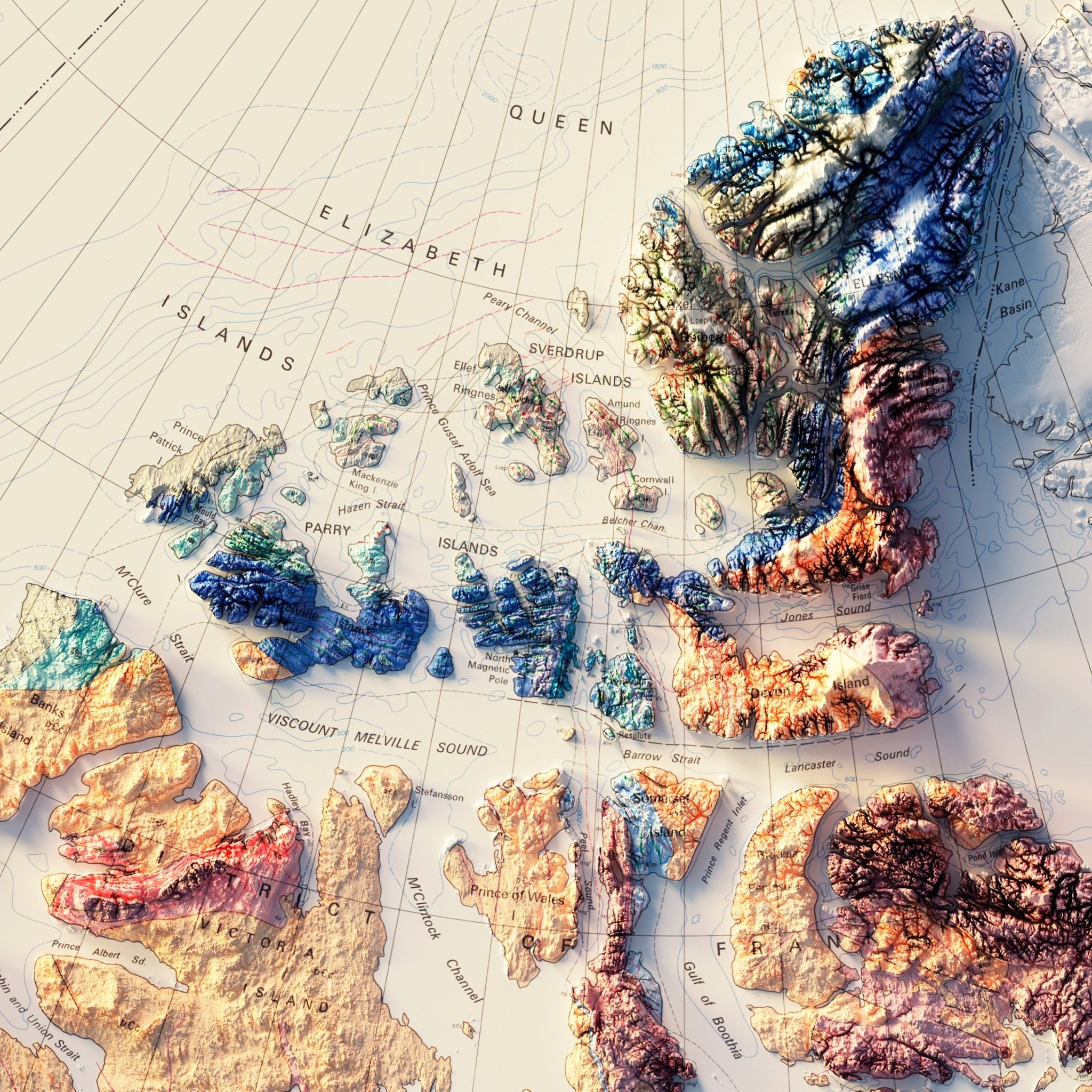Canada 1968 Shaded Relief Map - Muir Way - Vintage Relief